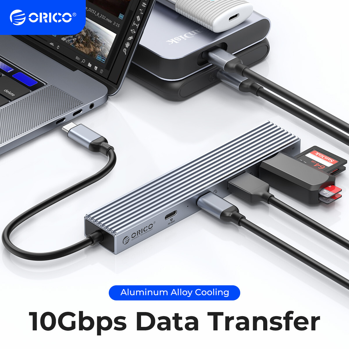 ORICO USB C Hub Type C to USB Hub Adapter Splitter USB 3.2 Gen 2 w/ 4 USB Ports