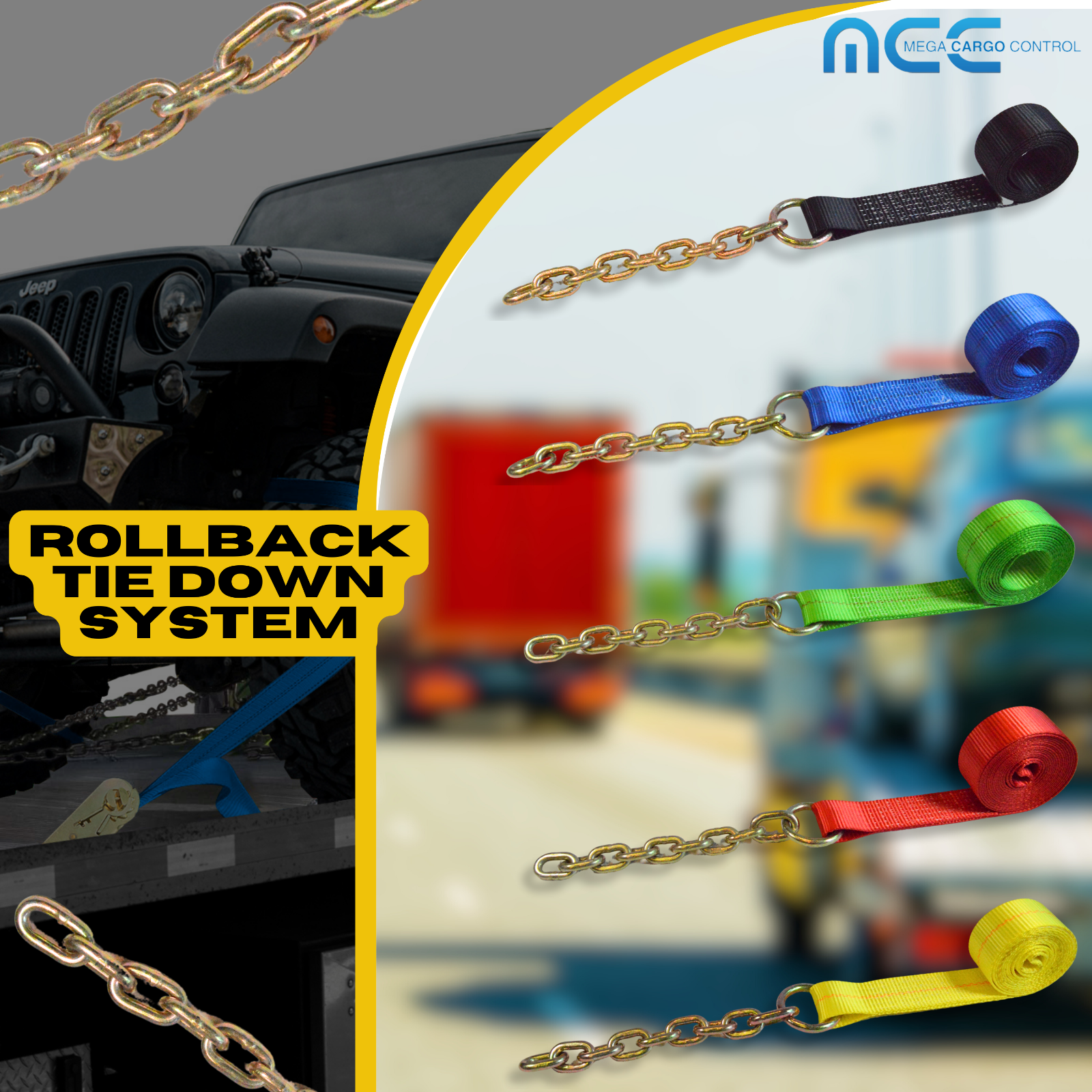 8 Point Roll Back Tie Down System w/ Chain Ends for Car Hauler Carrier Tow Truck