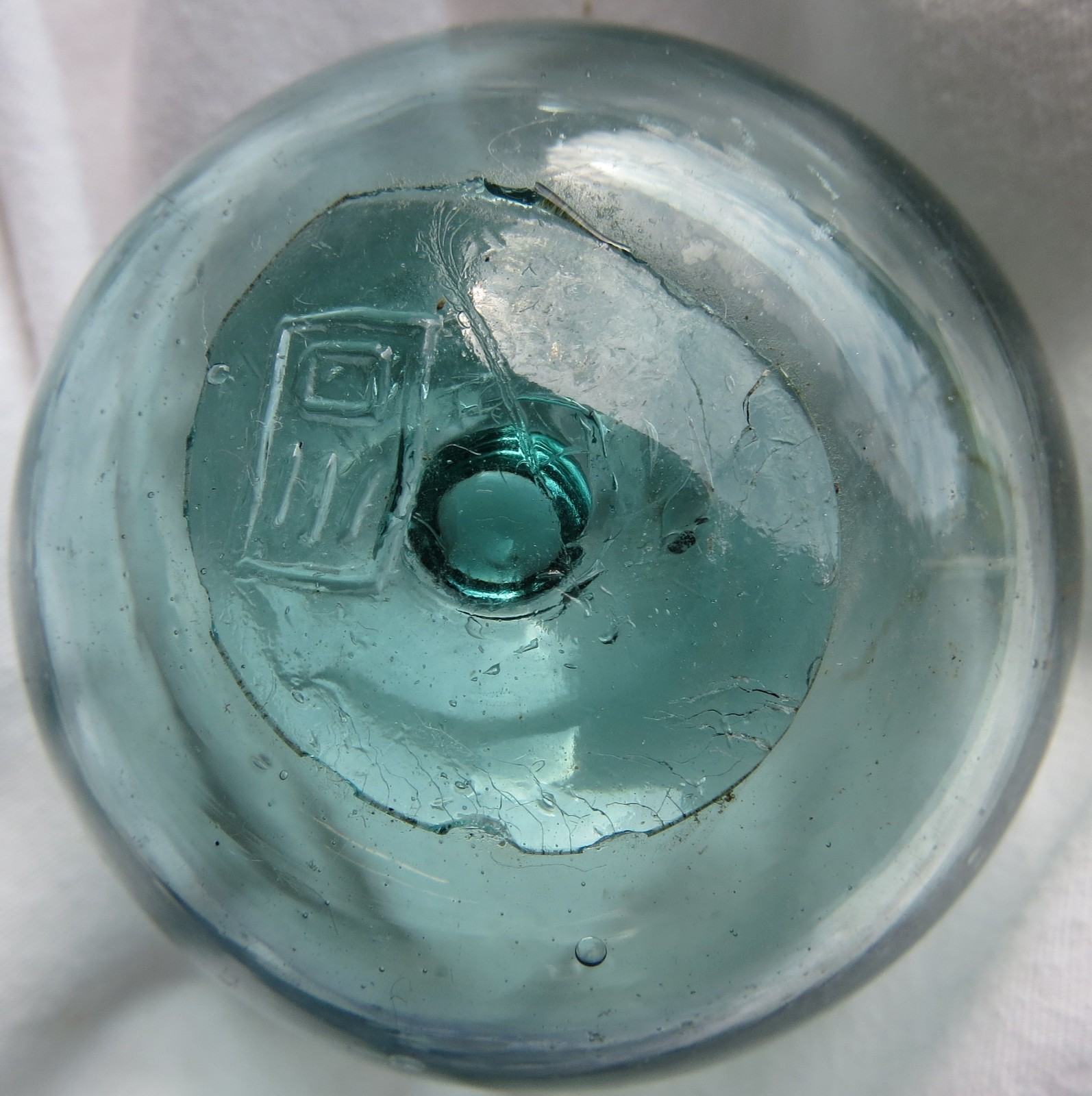Japanese Blown Glass FLOAT 2.5" Aqua WP Makers Mark #11 "river-mouth" Vtg USA BZ