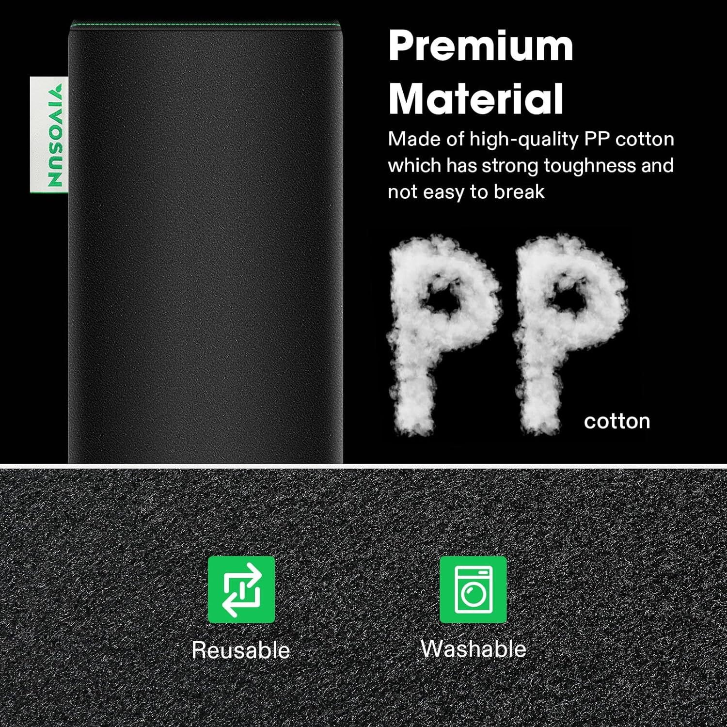 VIVOSUN 4"/6"/8" PP Cotton Prefilter 1.8mm for Carbon Filter Black/White Updated