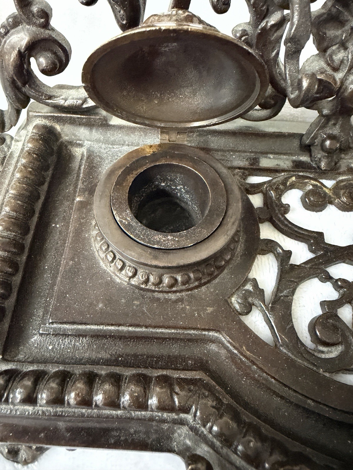 Large Ornate Antique Bronze / Brass Double Inkwell Victorian style