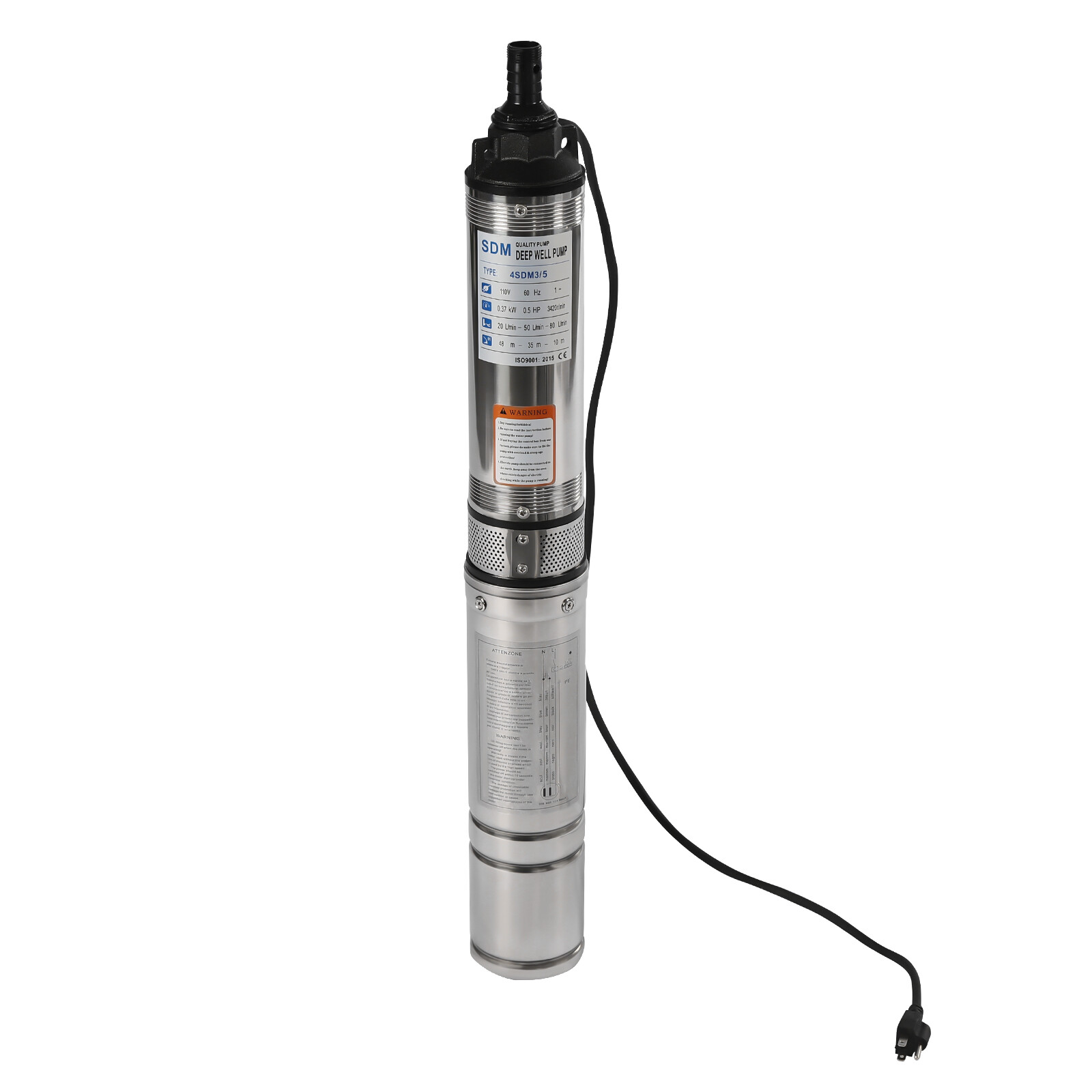 110v Submersible Deep Well Water Pump Stainless Steel 0.5HP 110V 16GPM 157ft