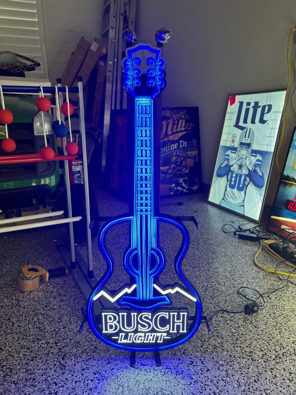 BUSCH LIGHT GUITAR LED BEER BAR SIGN MAN CAVE GARAGE DECOR LIGHT NEW LARGE 40'