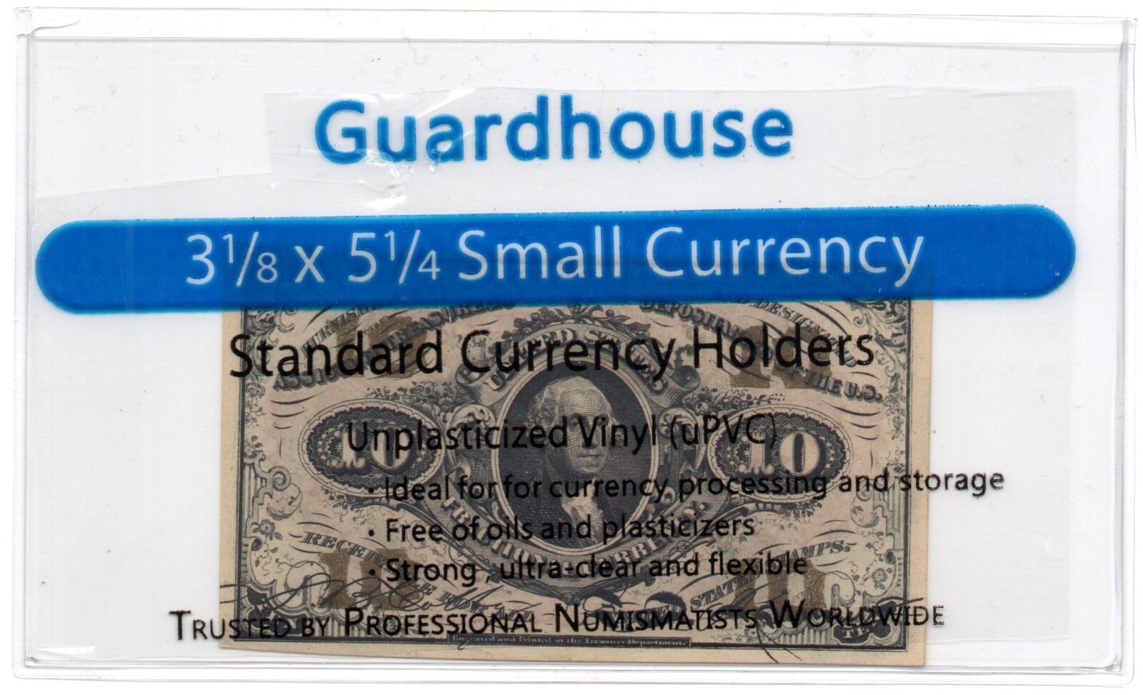 1 - GUARDHOUSE SMALL CURRENCY HOLDER 3 1/8" x 5 1/4" UNPLASTICIZED 7 mil SLEEVES