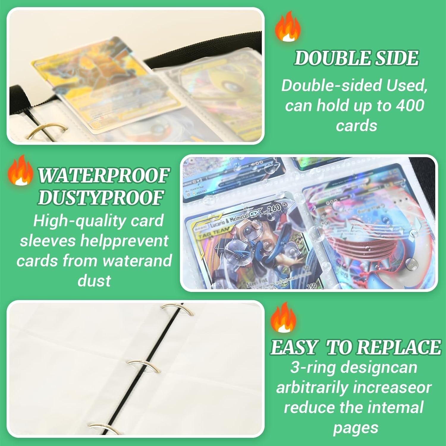 Card Binder for Pokemon Cards Holder Fits 400 Cards w/ 50 Removable Sleeves TCG