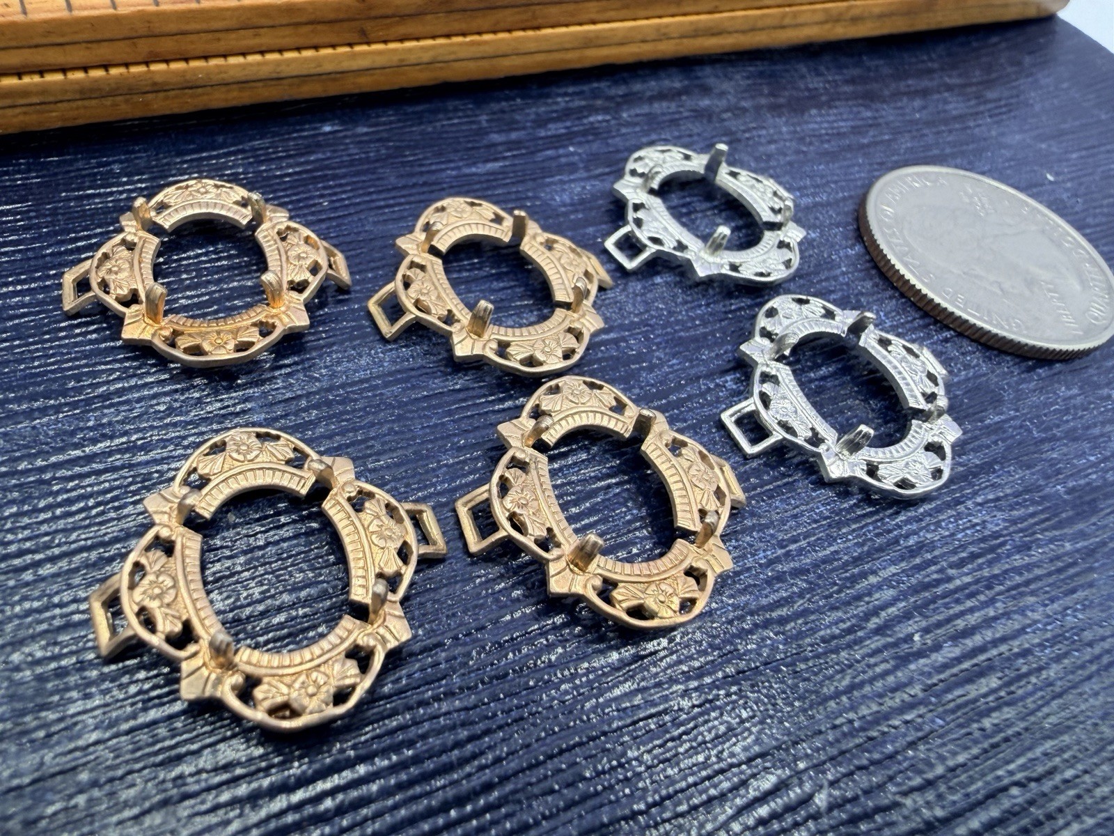 6 Pcs VTG Metal Settings Frame Connectors Findings Filigree Gold Silver 8x10mm