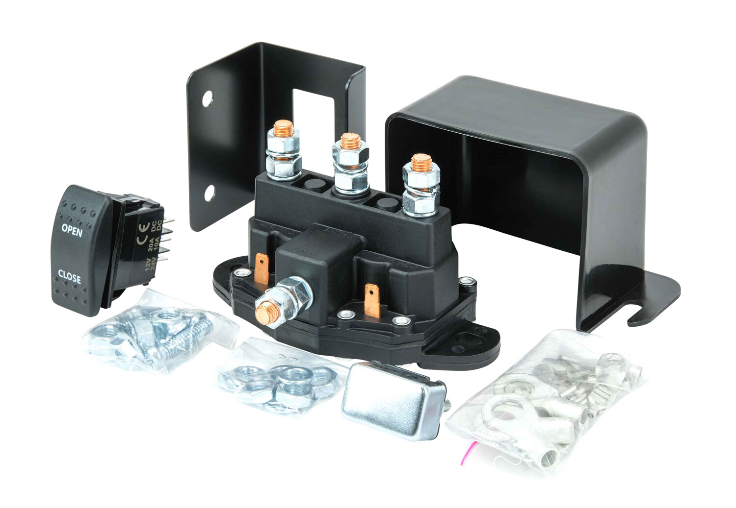 12V Grounded Winch Motor Reversing Solenoid, 150 Amps, Grounded Coils