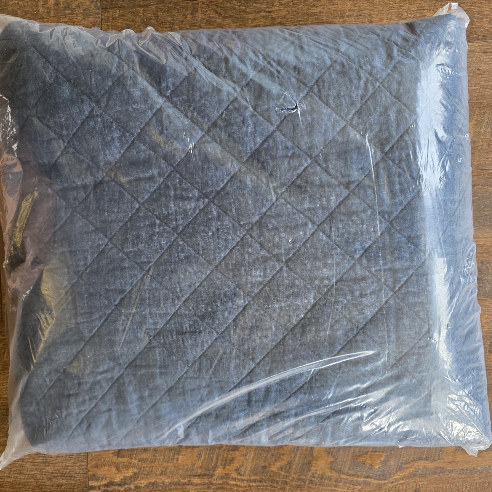 Pottery Barn Belgian Flax Quilt Steel Blue King Diamond No Shams New