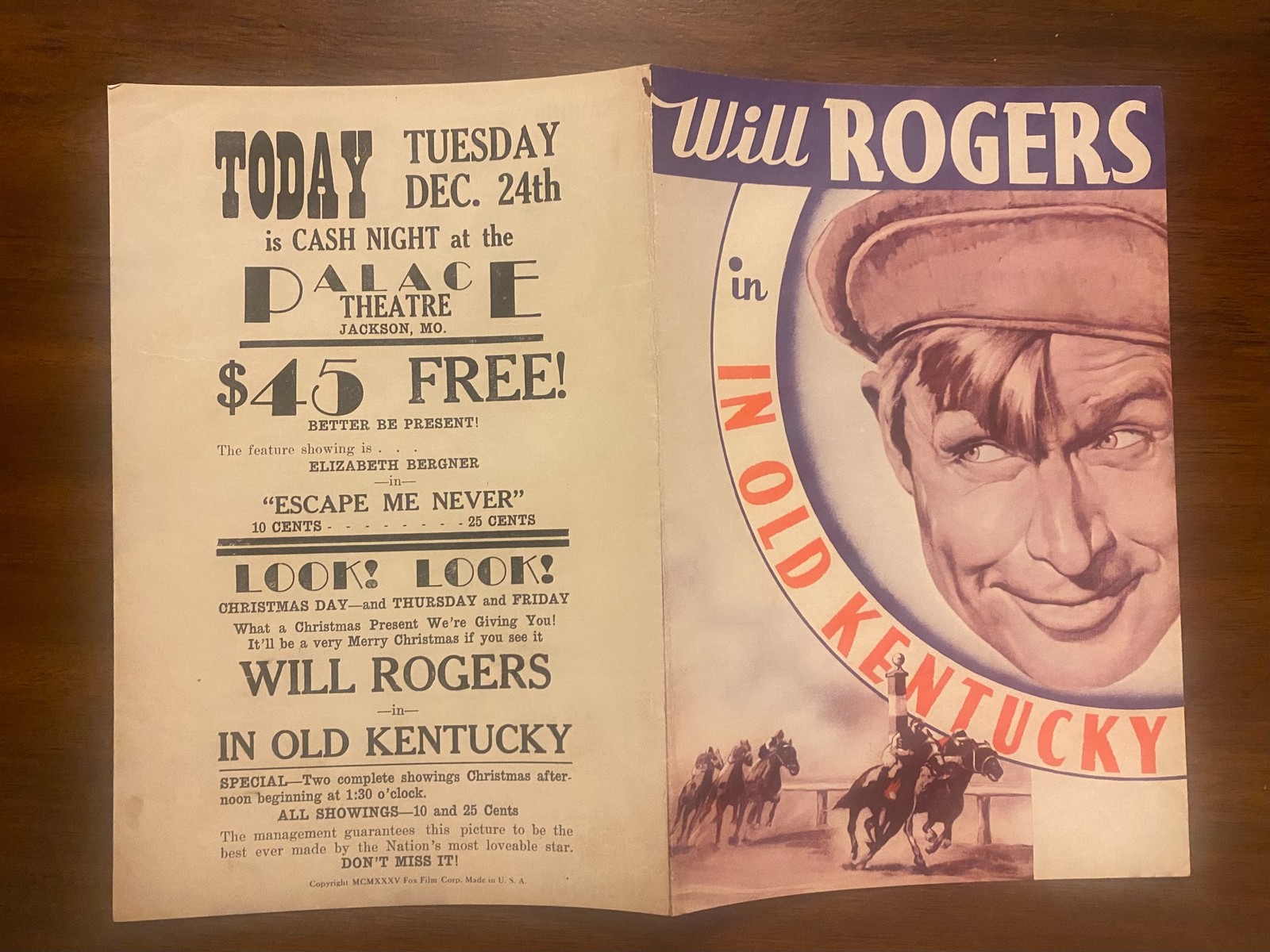 1935 IN OLD KENTUCKY Movie Herald Will Rogers Last Film Vintage Original VG+