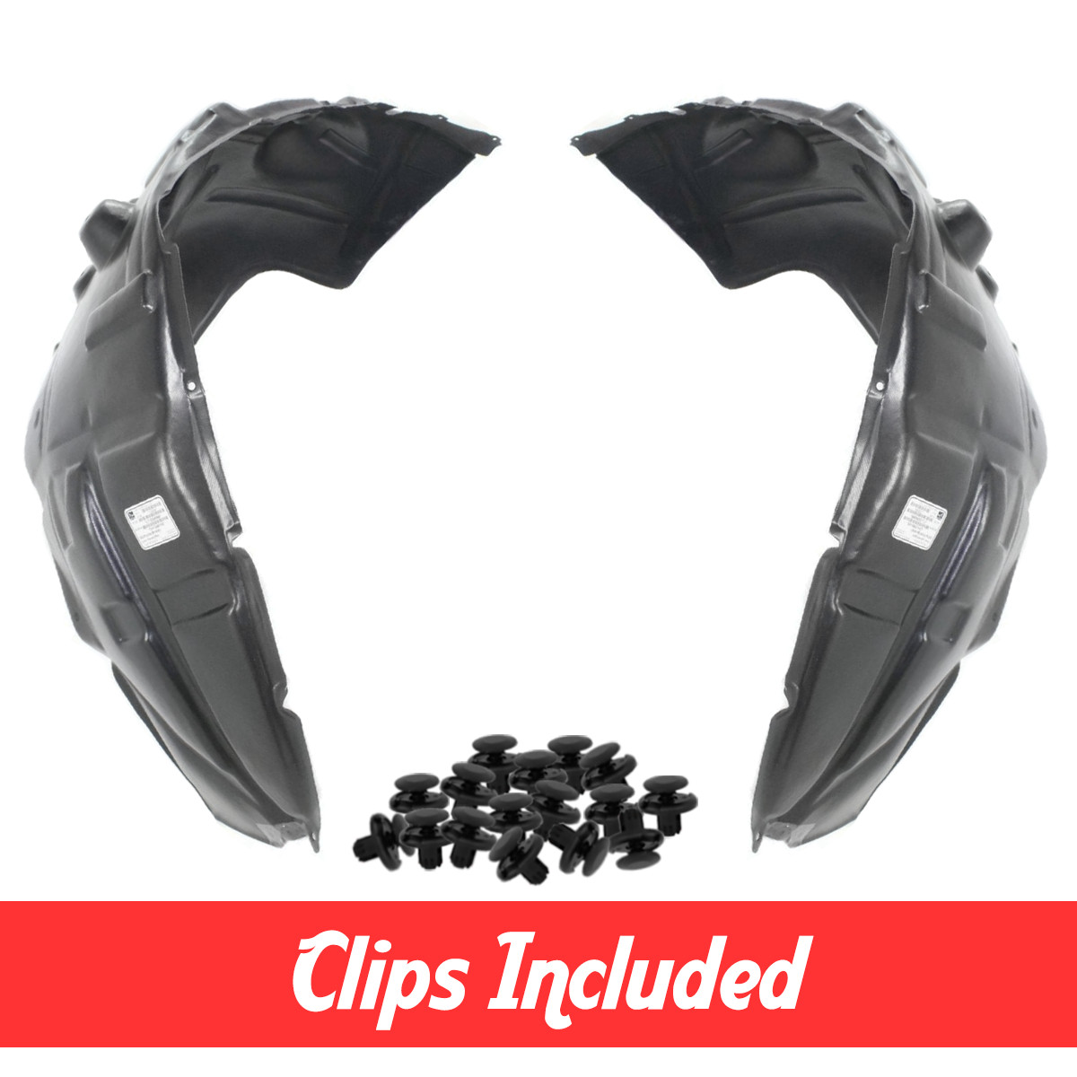 Front Driver & Passenger Side Fender Liner Set w/Clips For 09-24 Dodge Ram R1500