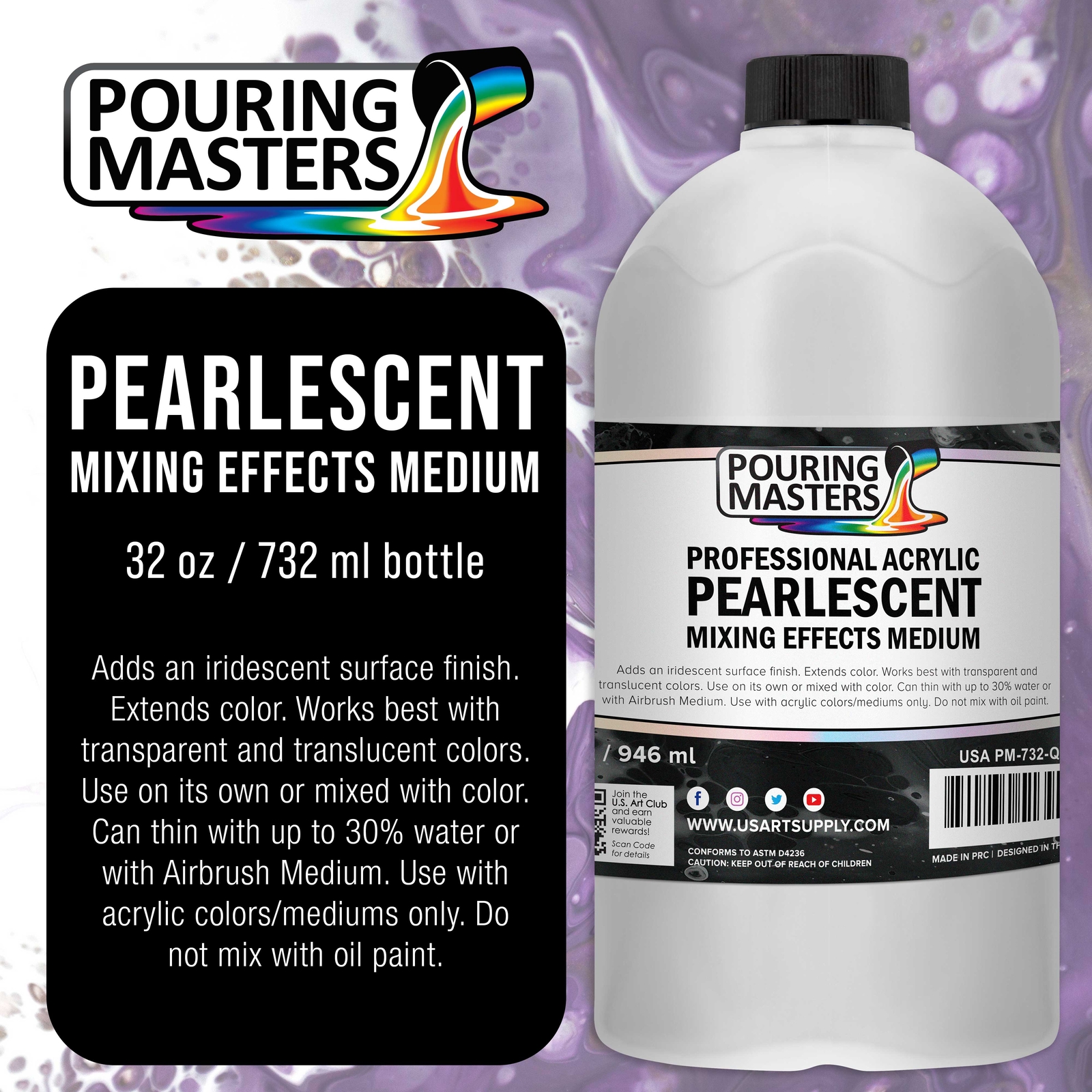 Pouring Masters Acrylic Pearlescent Mixing Effects Medium - 32-Ounce