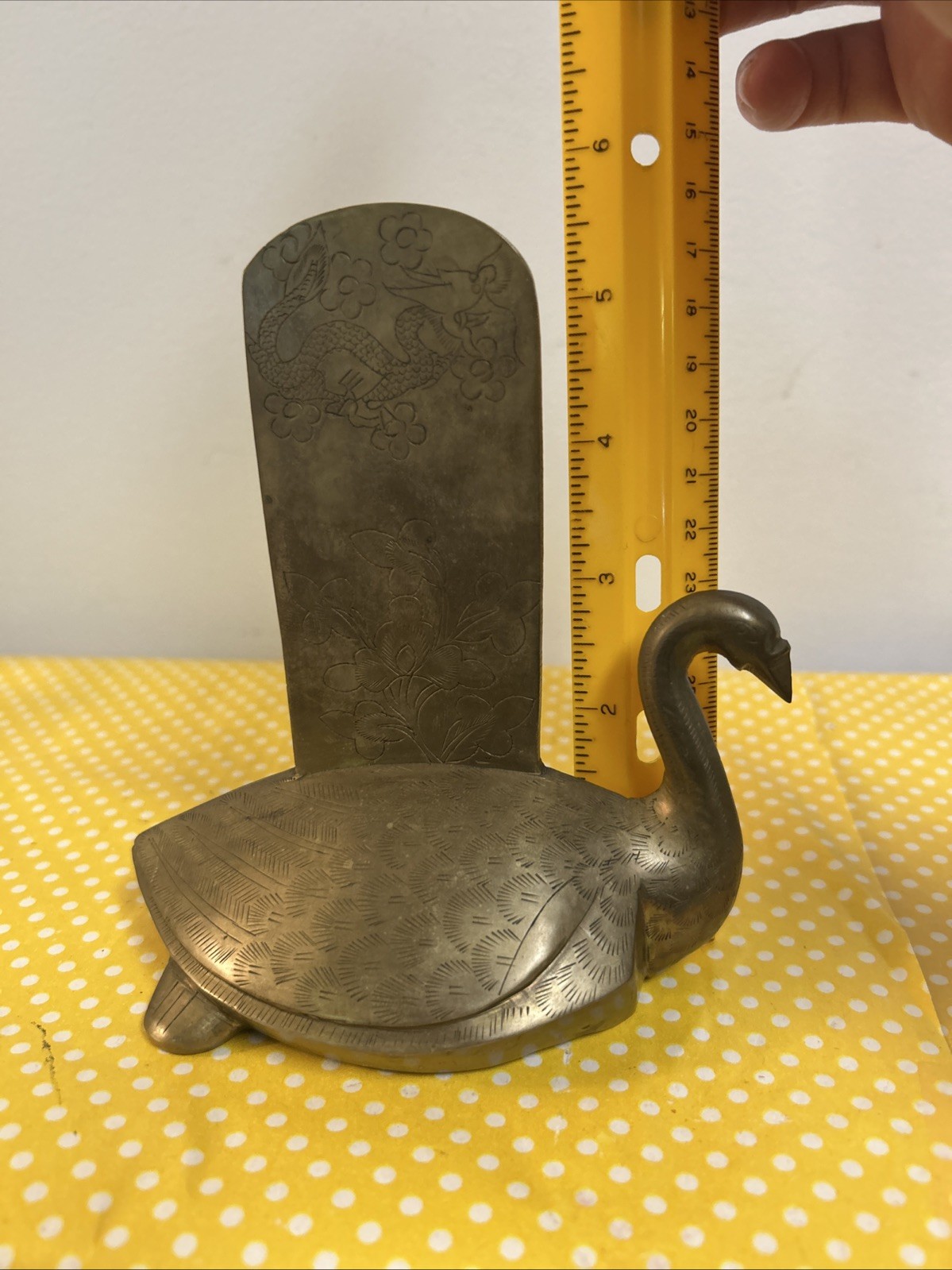 Pair Of Vintage Brass Swan Bookends Chinese Dragon Lotus Flower Carvings Heavy