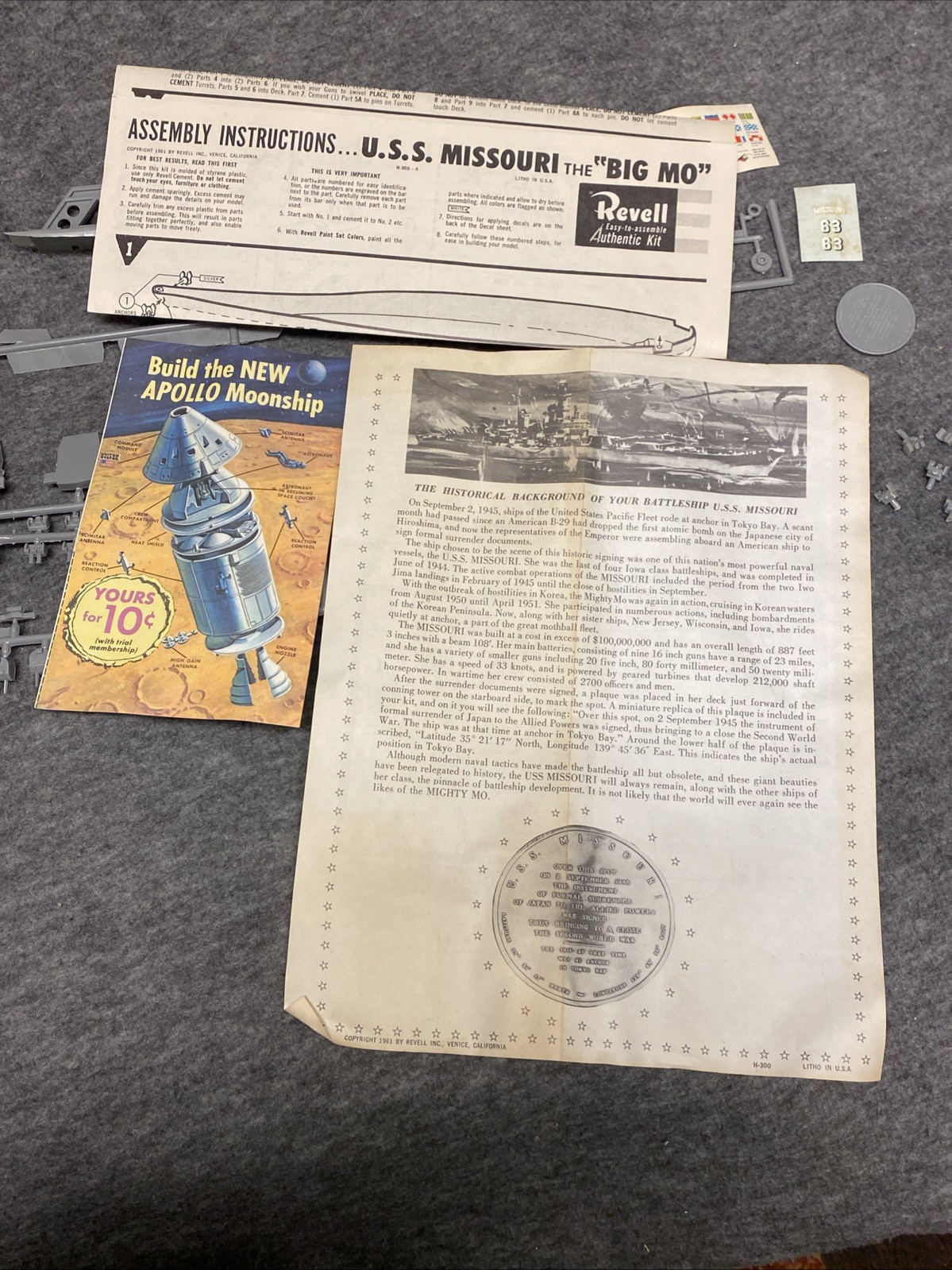 1969 Revell USS Missouri H-300 20”1977 PT-109 1/72 1972 USS Intrepid 1/720
