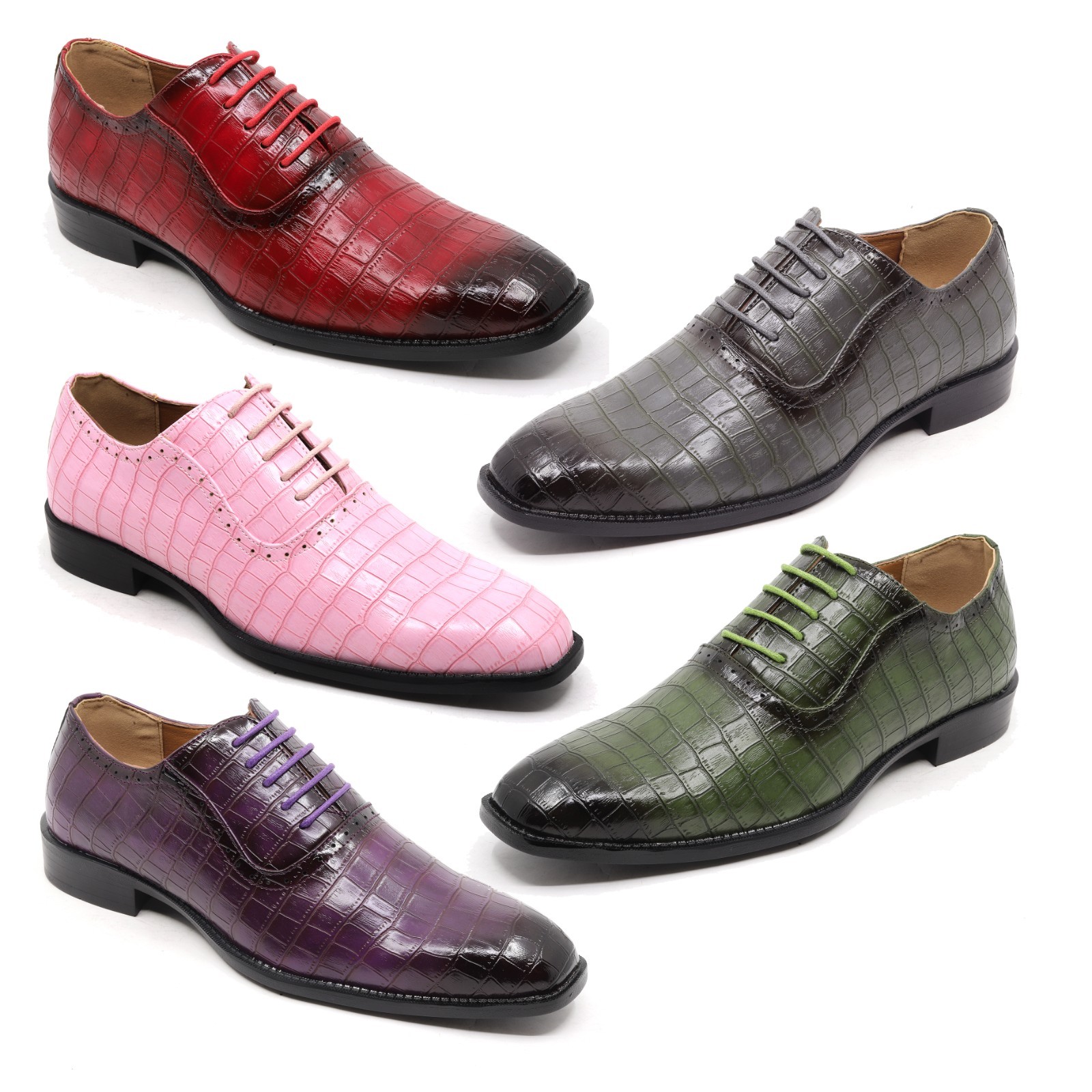 Men's Crocodile Embossed Formal Business Lace-Up Oxford Dress Shoes