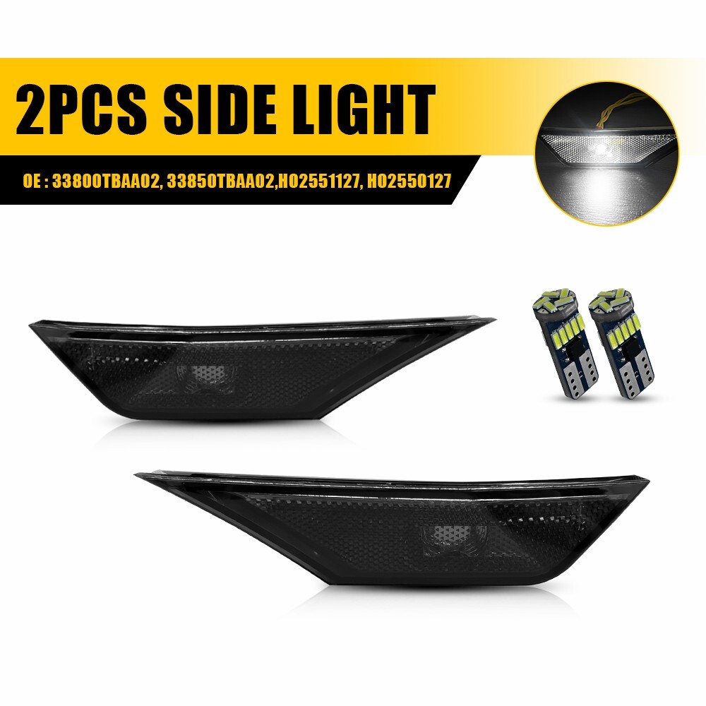 2PC For 2016-2021 Honda Civic Front LED Side Bumper Marker Smoked White LED EOA