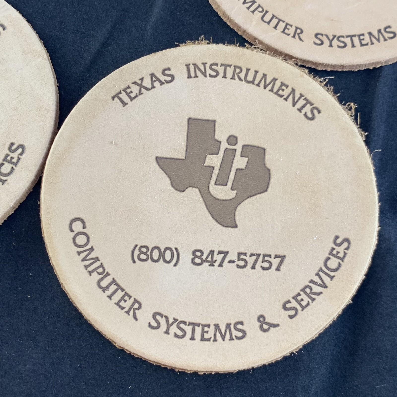 Vtg Texas Instruments Leather Coasters Set Of 4 Advertisement Computer Systems