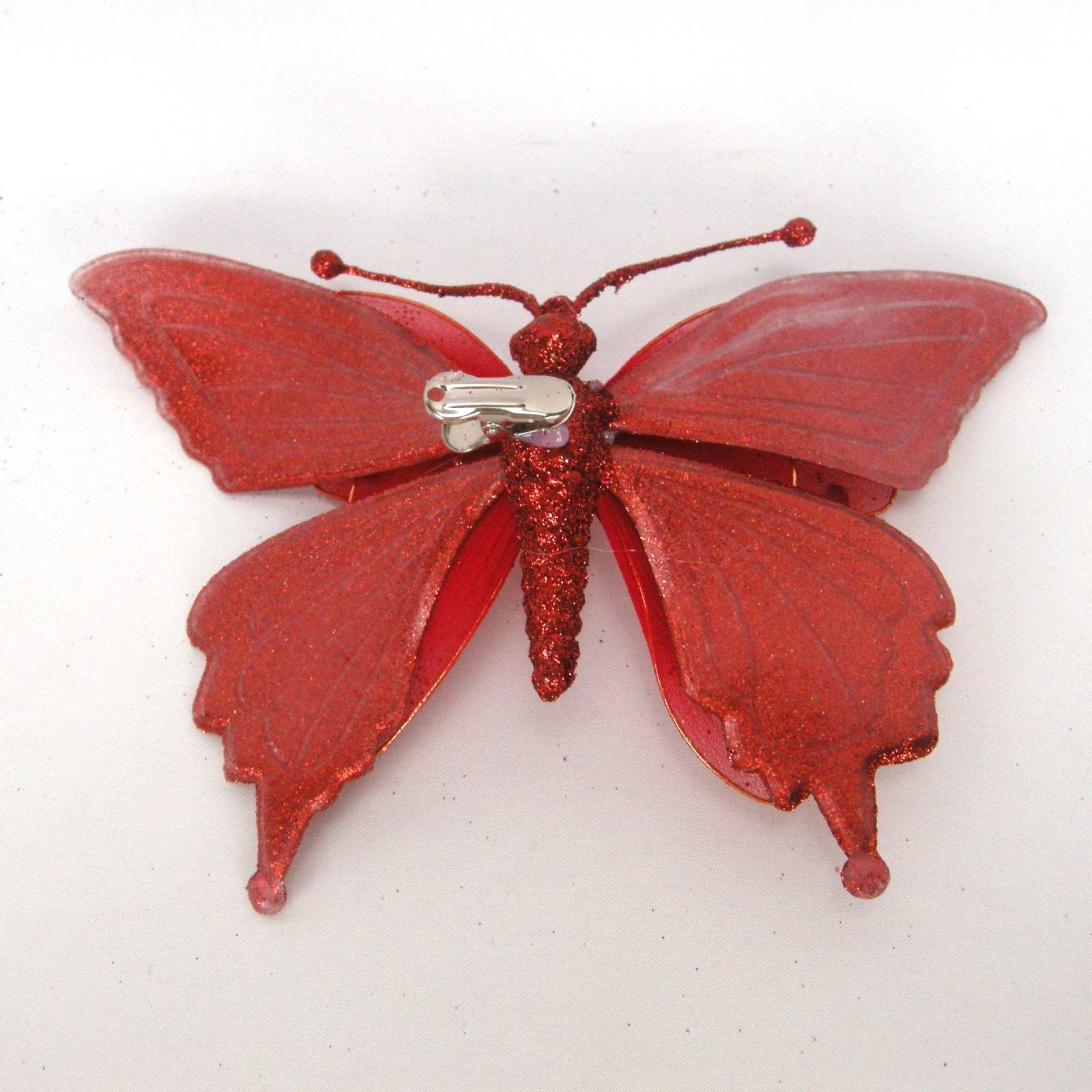 Glittered Red Butterfly Clip On Craft Decorations Floral 2 Large 4 Medium Set