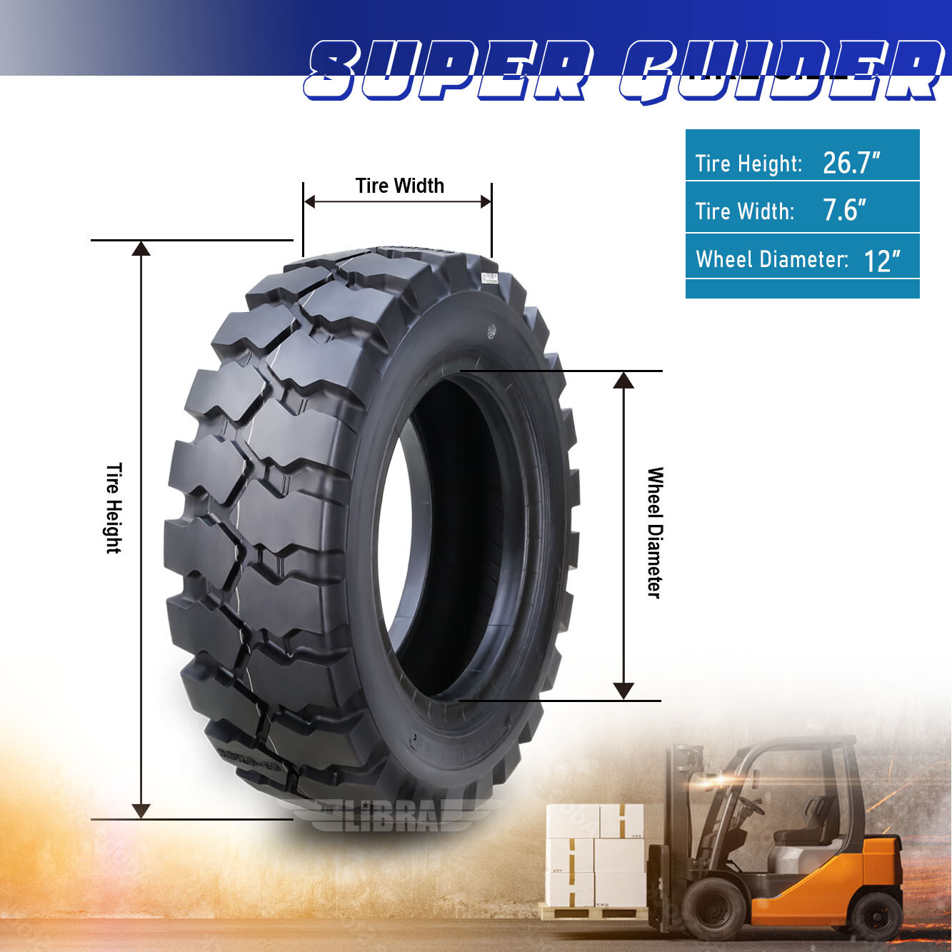 SUPERGUIDER HD 7.00-12 /14TT Forklift Tire w/Tube Flap 7.00x12, Set 2 - 12029