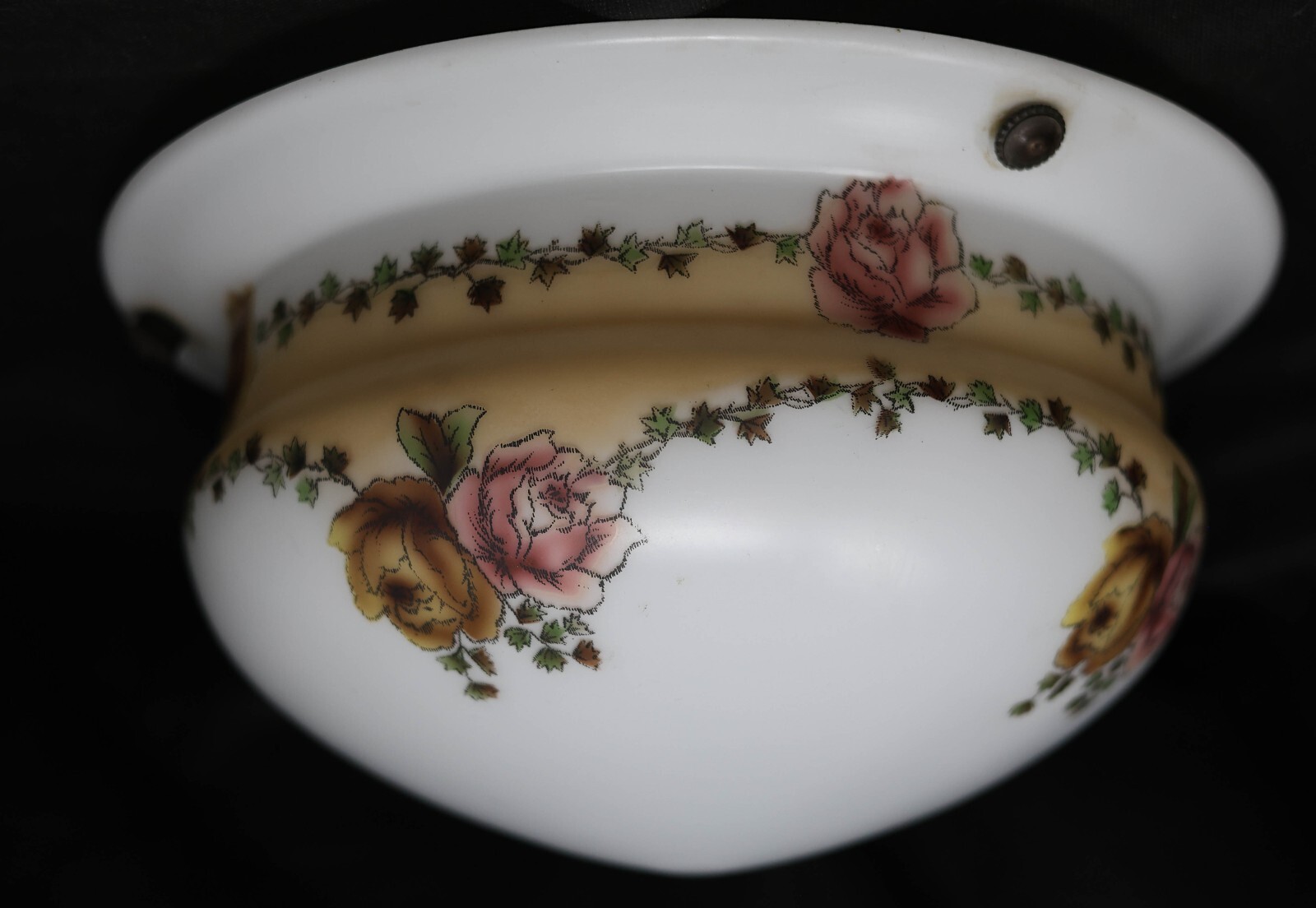 Vintage Large Hanging 3-Chain Glass Light Shade Lamp Part 14.25" Diam x 5" Roses