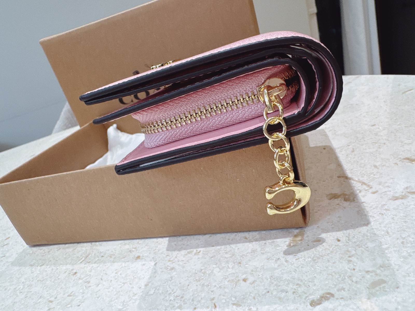 New Coach khaki / Snap CBN32 Wallet In Signature Canvas in Powder Pink