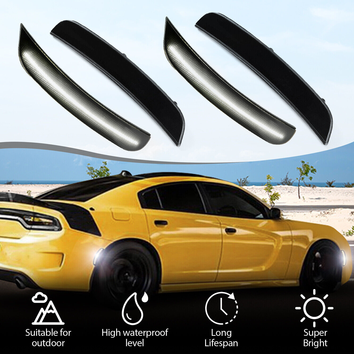 4x Smoked LED Side Marker Lights For 15-22 Dodge Charger R/T Scat Pack SXT SRT