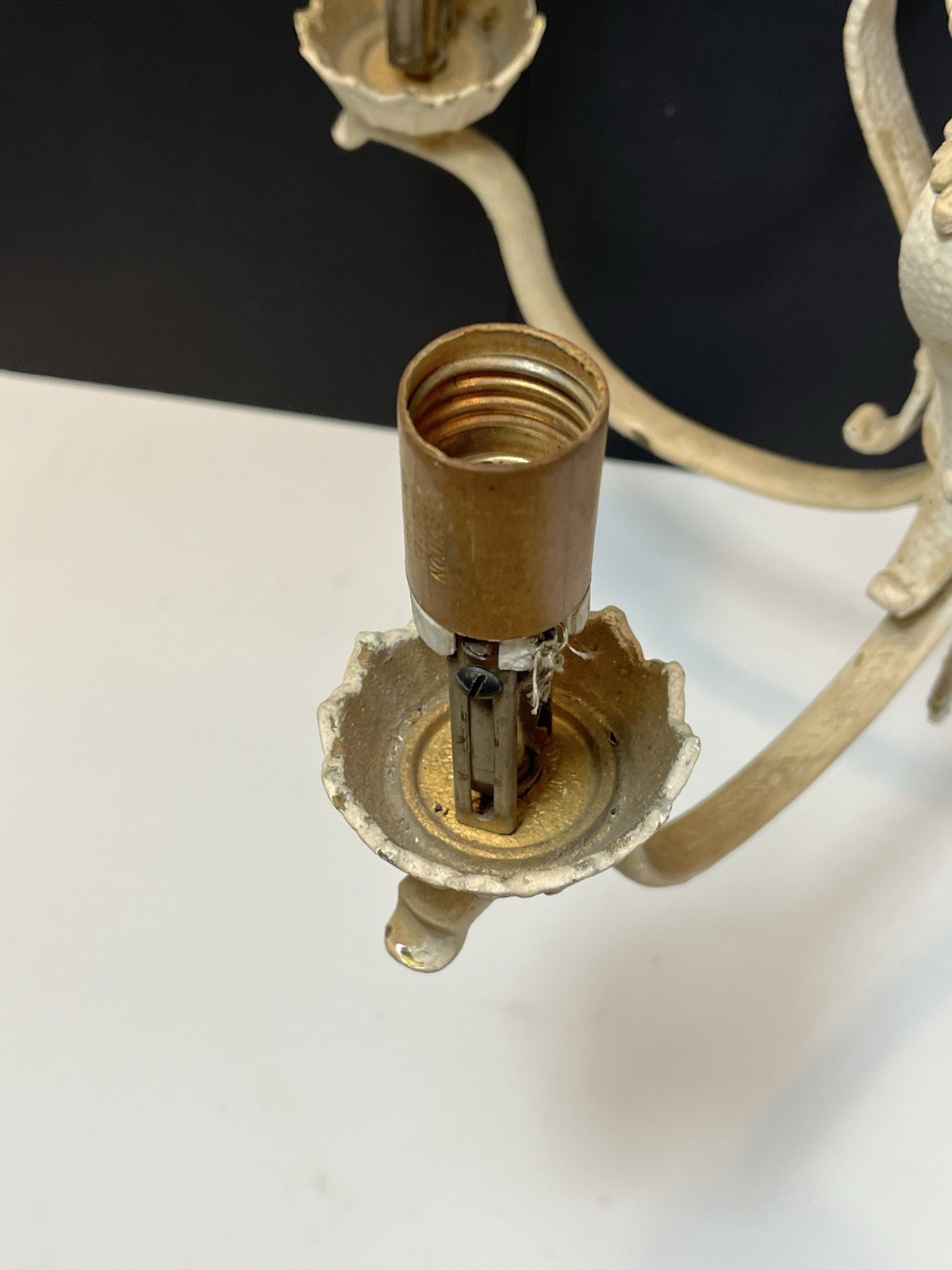 Antique Victorian Gothic Brass Chandelier, 5 Lights, Painted Needs REWIRED