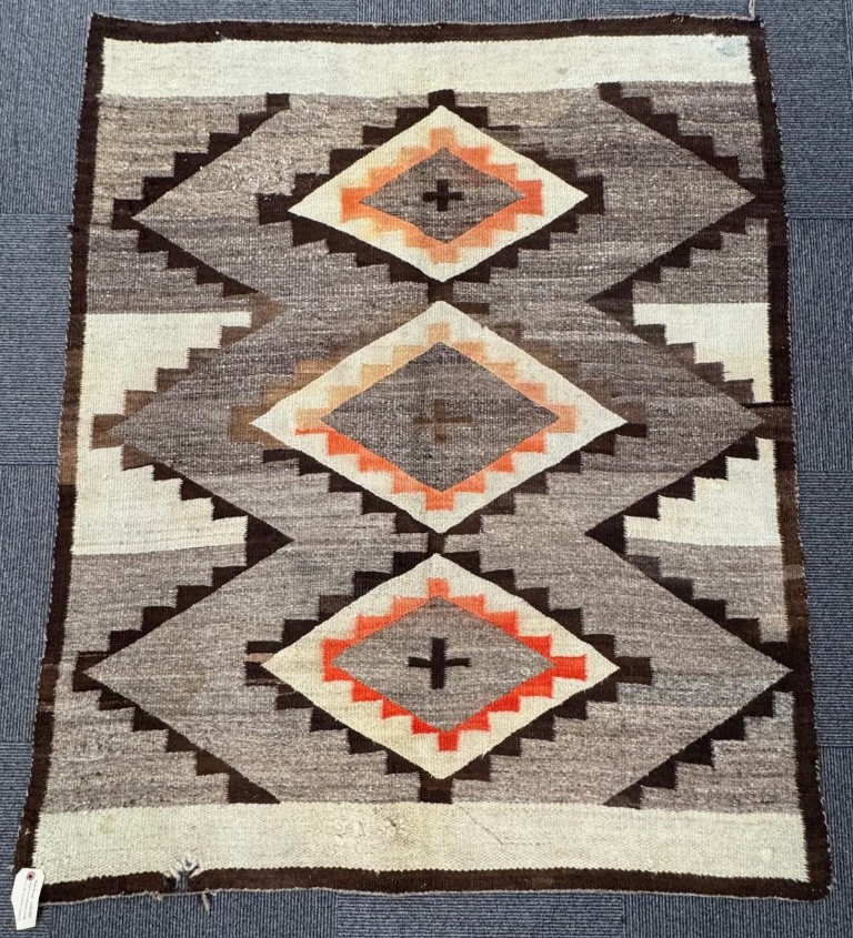 Navajo Early Hubbell Ranch Rug, Ganado, AZ 65 x 54.5 inches  Heavy hand spun