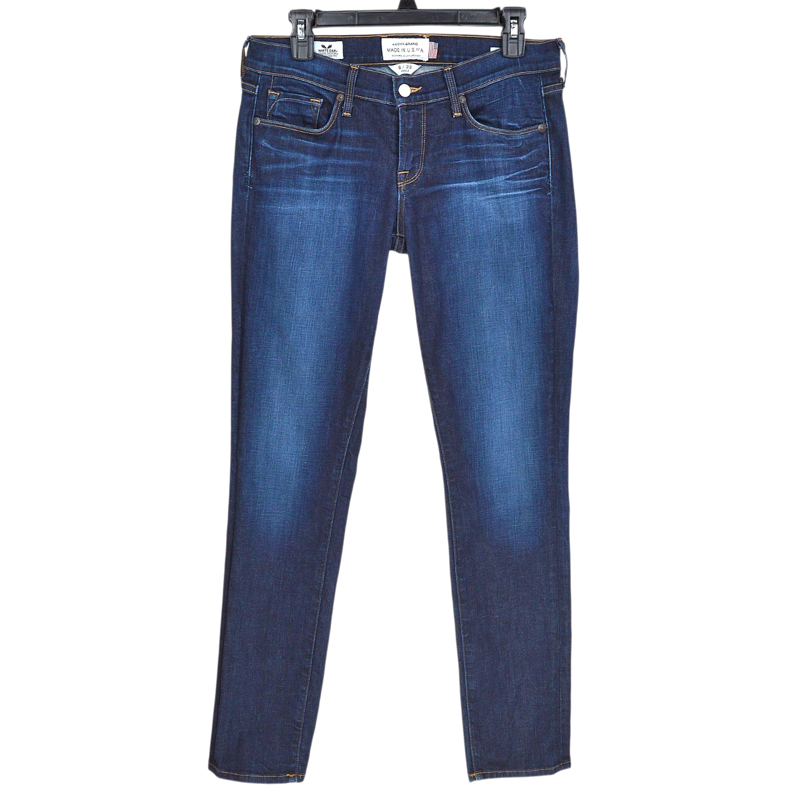 Lucky Brand Charlie Skinny Jeans Womens 6/28 Dark Blue Denim White Oak Cone USA