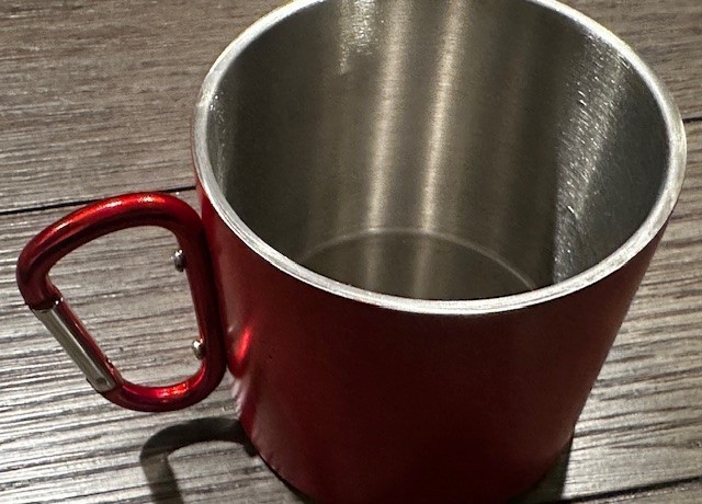 Red Stainless Steel 16oz Mug with Carabiner Handle. Brand New Coffee Mug