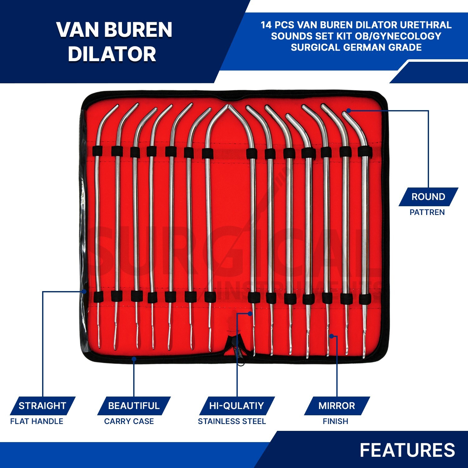 14 Pcs Van Buren Sound Dilators Set OB/GYN Surgical Instruments German Grade