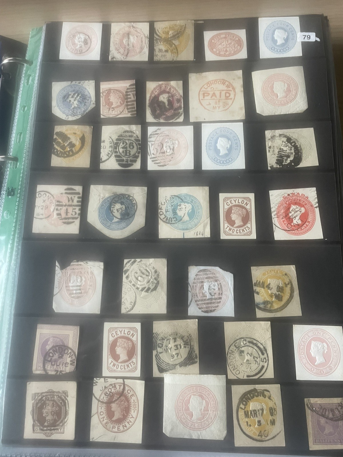 GB QV Stamps Postal Cards Envelopes Cut Outs X 34