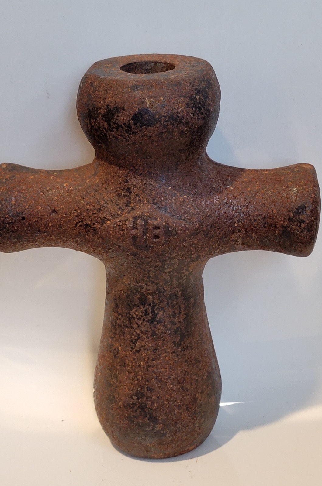 Curious Antique 9" Cast Iron Cross Bollard Mooring/Hay Budden/Nautical? MARKED