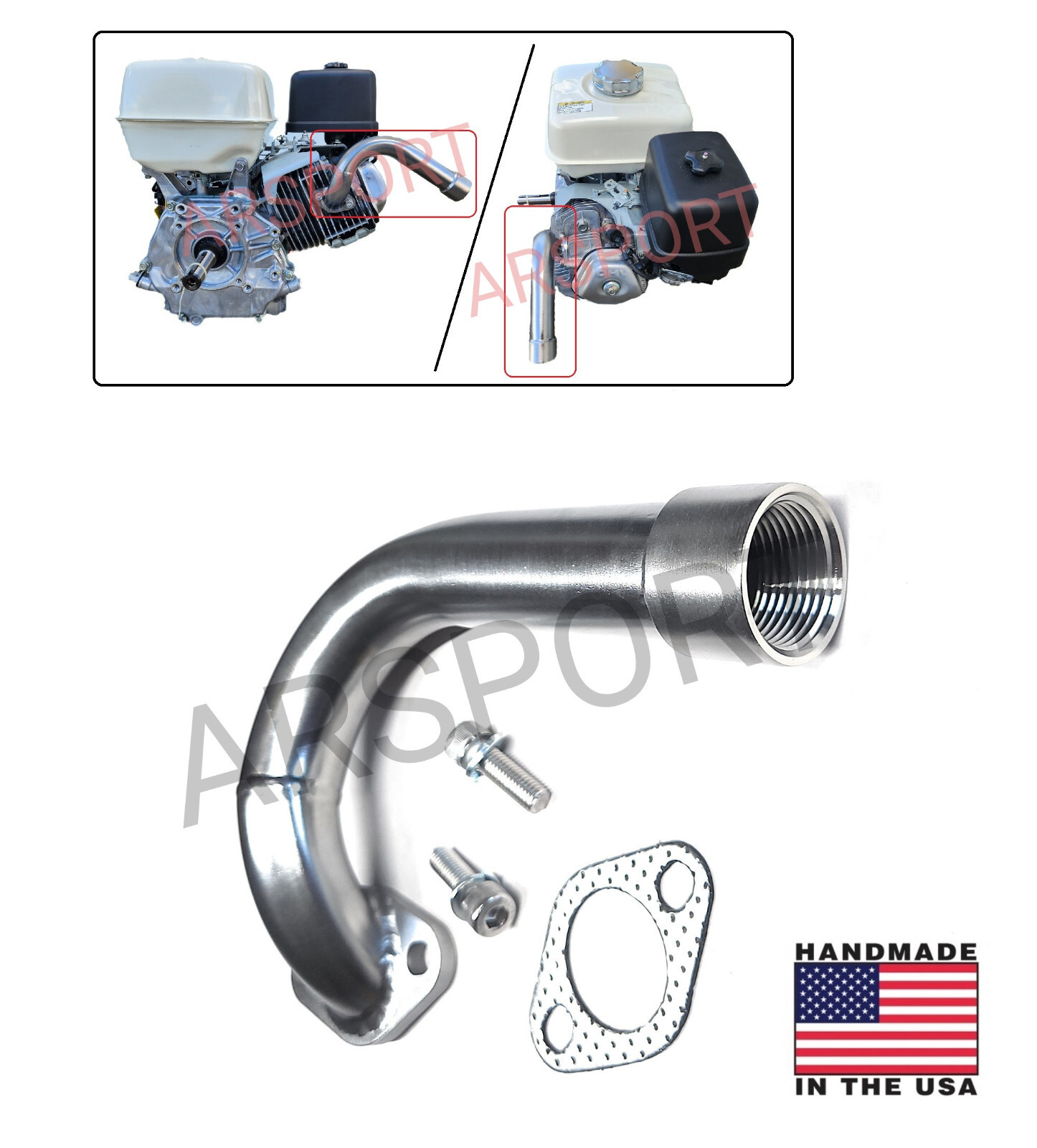 Low Exhaust Pipe 1" female thread for: Predator 301cc, Predator 420cc, GX 270
