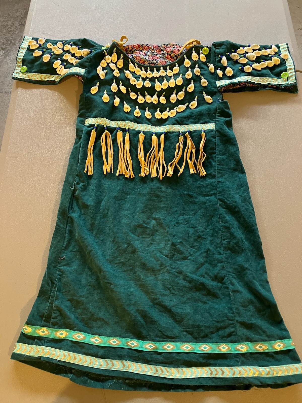 Vintage Native American Indian Plateau Girl Woman Fringe Shell Adornment Dress