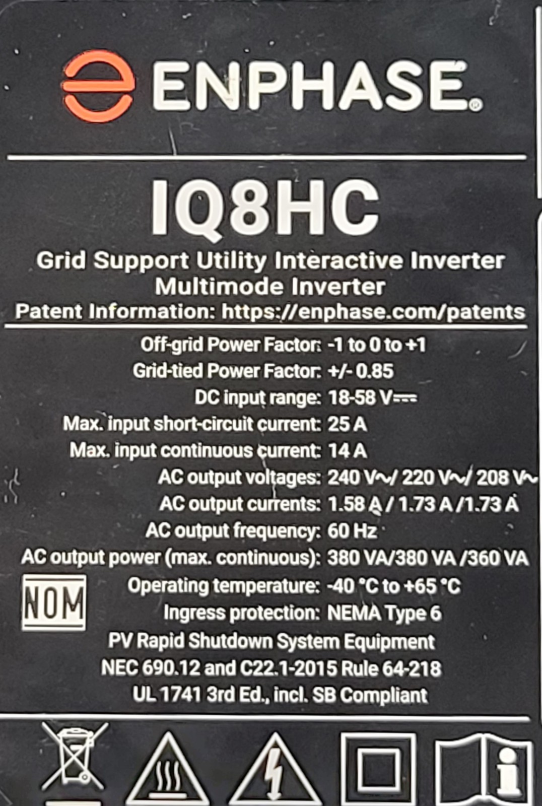 Enphase IQHC Microinverter IQ8HC-72-M-DOM-US MC4 Wire Connector w/mntg bracket