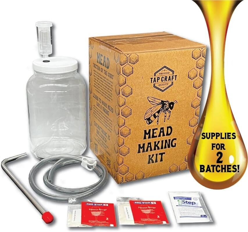 Honey Mead Making Kit with Reusable 1 gallon Wide-Mouth Fermenter - 2 Batch