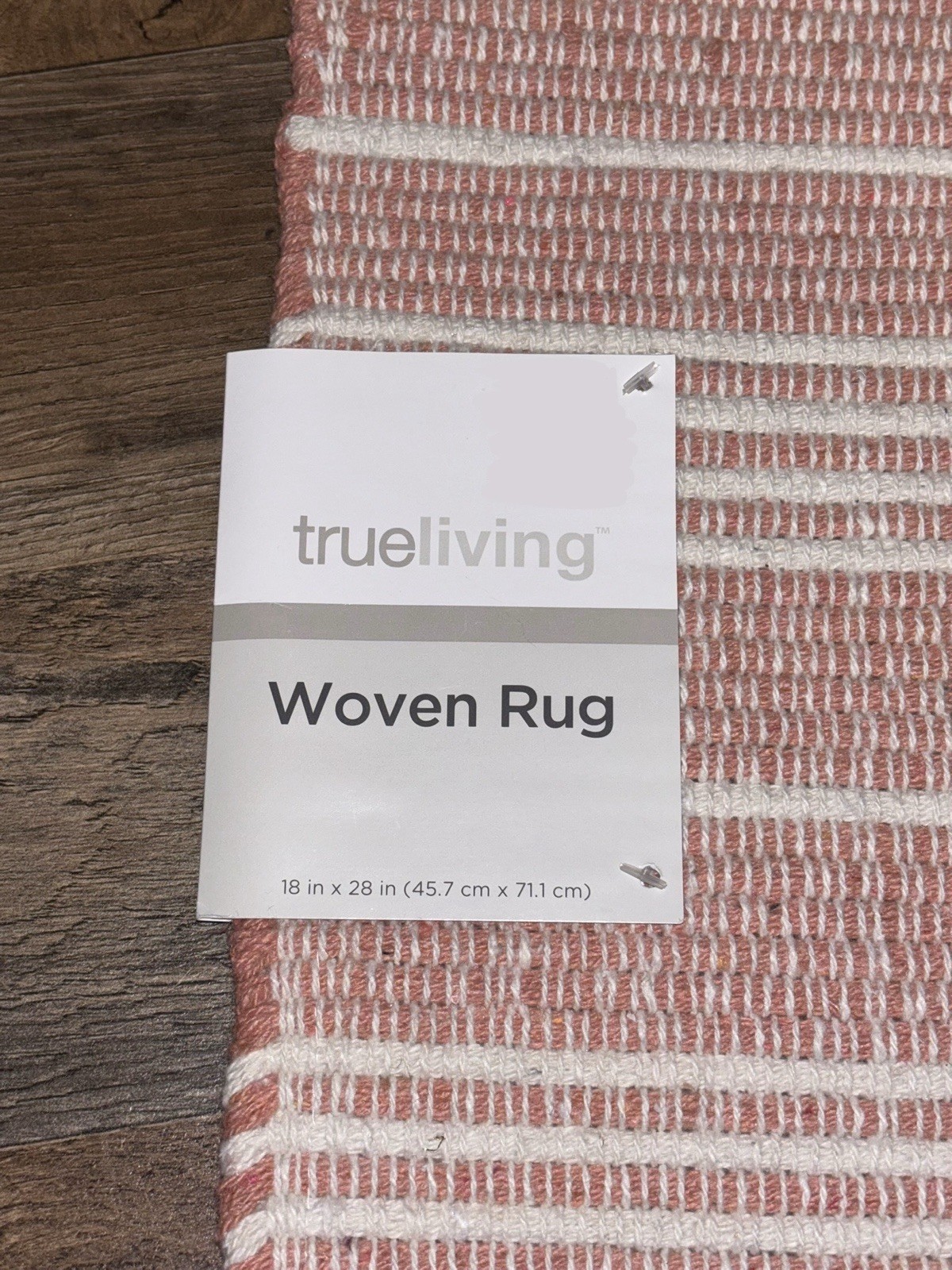 True Living Woven Accent Rug 18x28 Blush Pink Striped Fringe Farmhouse
