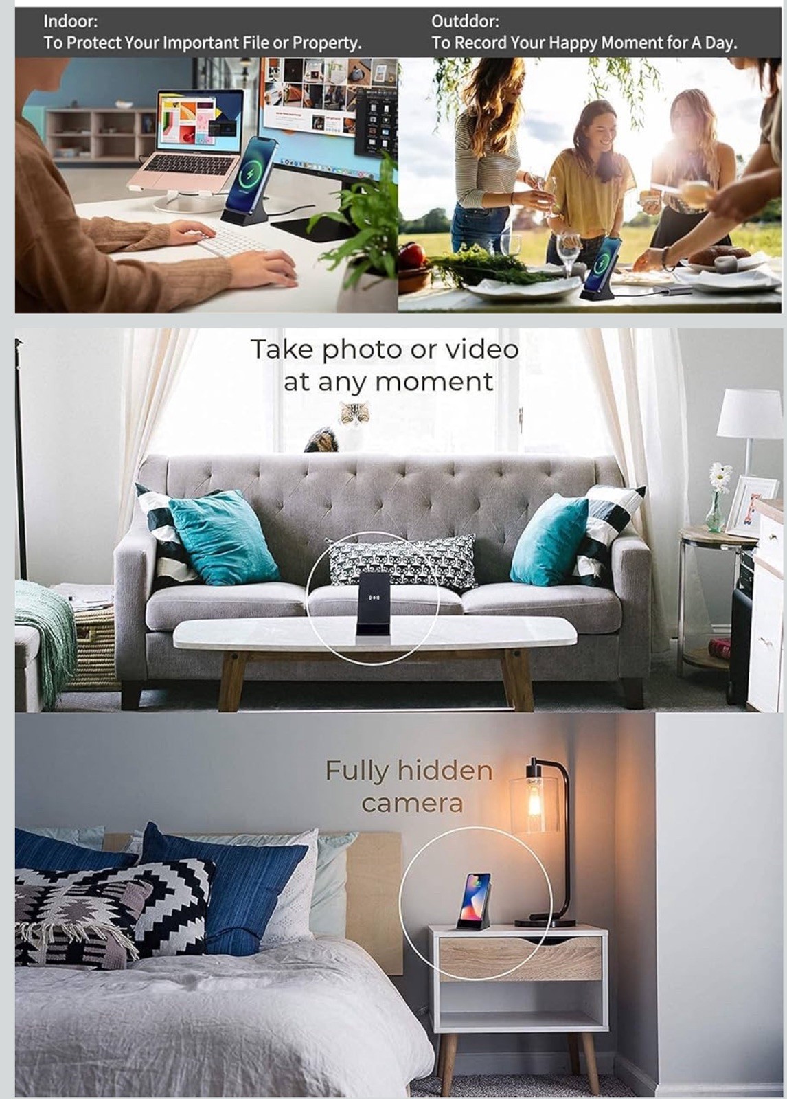 Camara Espia Oculta Reloj Despertador Seguridad 1080P Detector Movimiento NUEVO