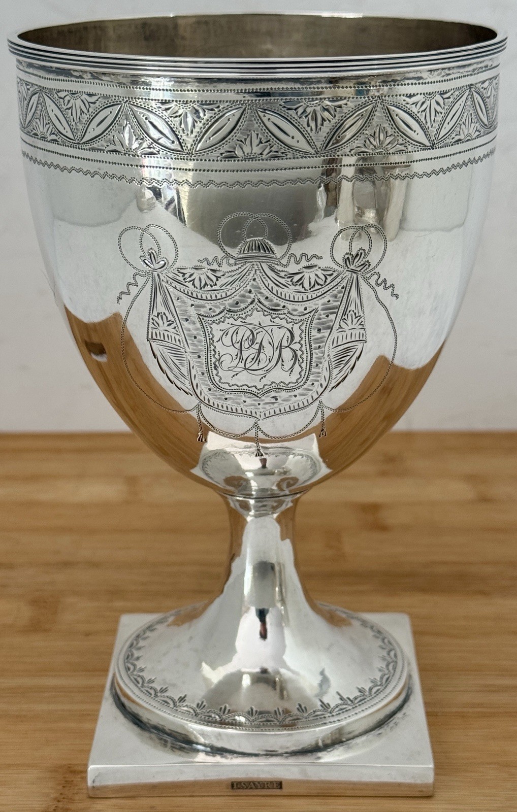 EARLY BEAUTIFUL AMERICAN FEDERAL COIN SILVER GOBLET JOHN SAYER NYC 1796-1818
