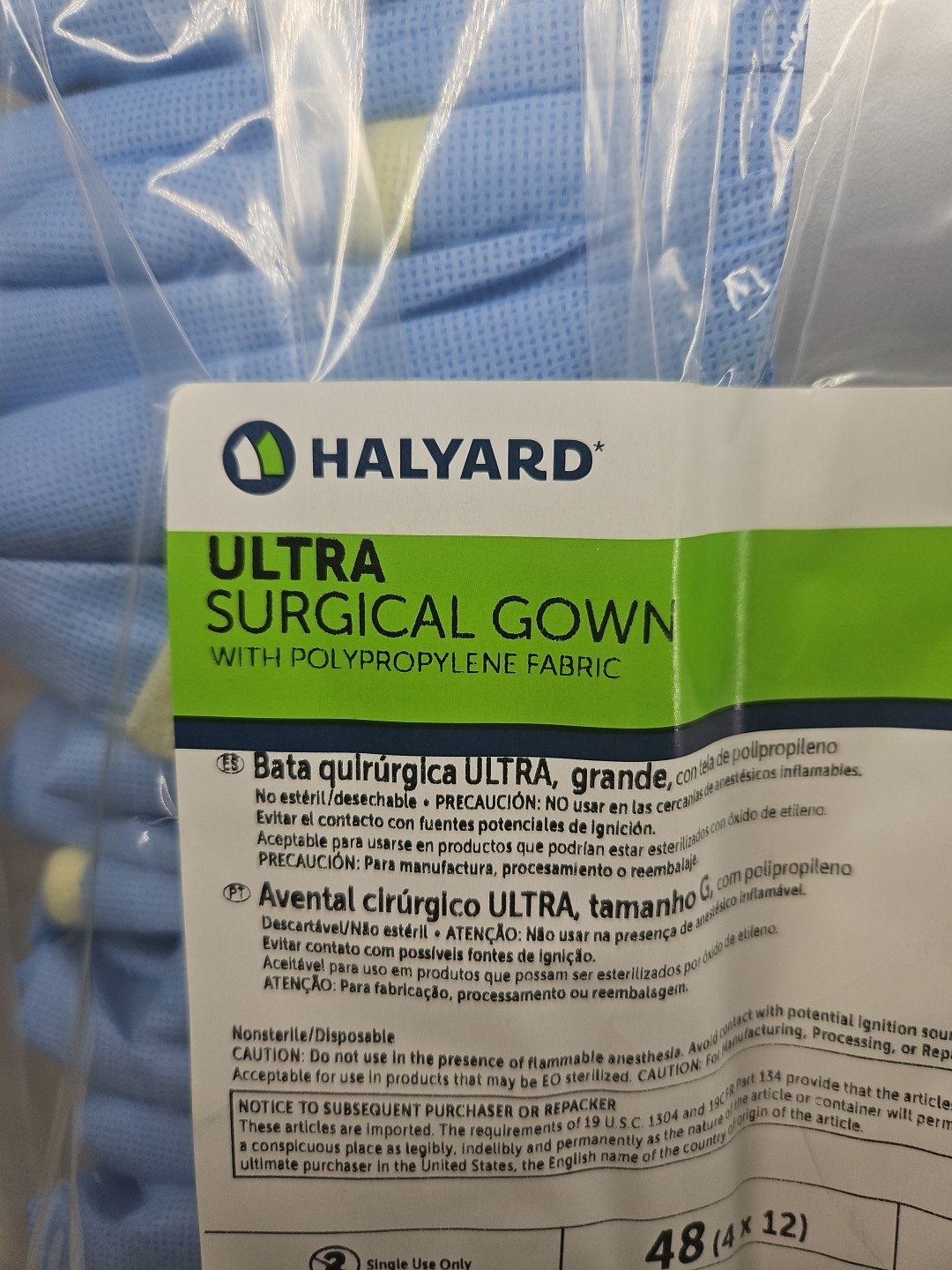 Halyard Surgical Gown Ultra With Polypropylene Fabric Size: LARGE *48-Pieces*