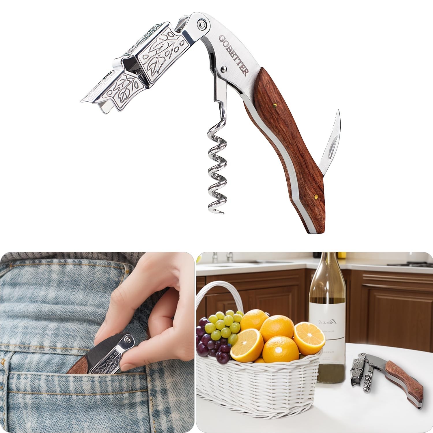 GOBETTER Wine Opener, Professional Corkscrews for Classic Rosewood