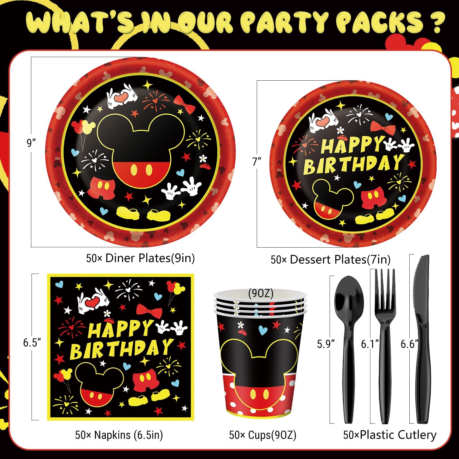 350PCS Mouse Party Supplies for 50 Guests,Mouse Party Decorations Include