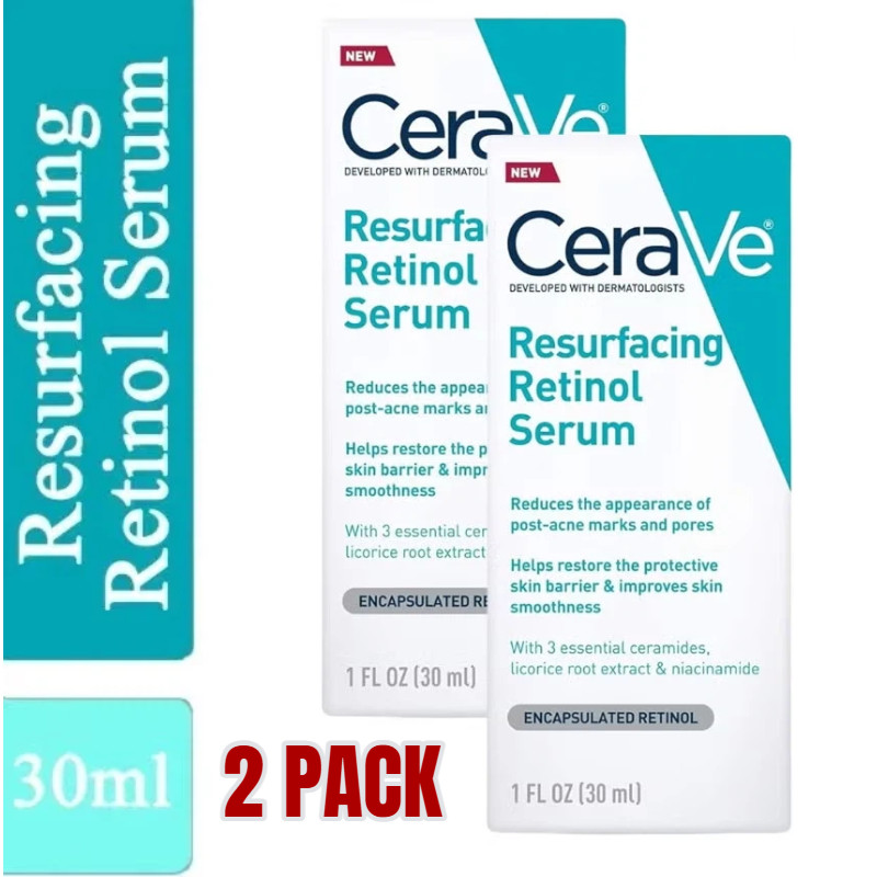 2 Pack CeraV Resurfacing Retinol Serum for Post-Acne Marks and Skin Texture 1 OZ