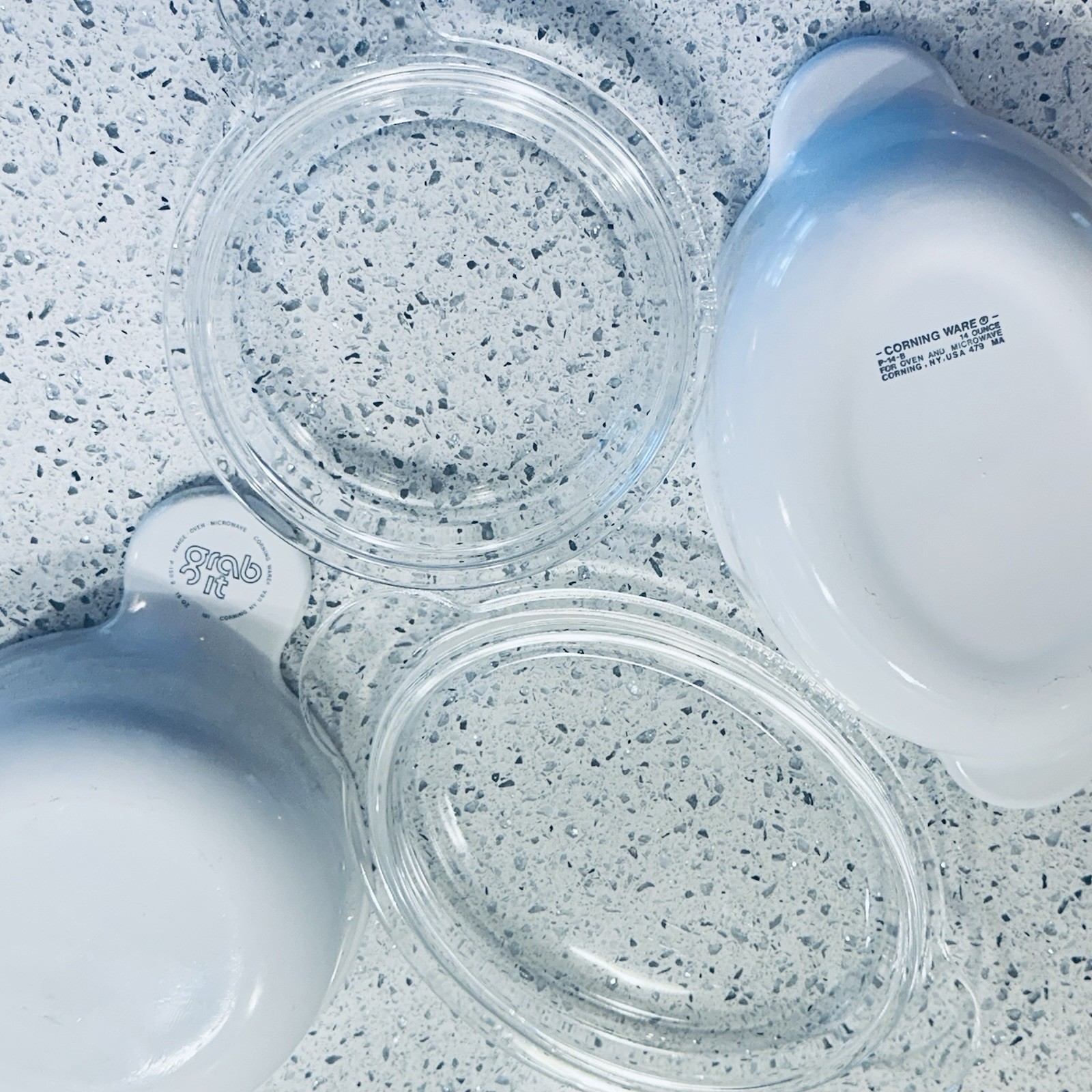 4 Pc Corning Ware Pyrex Glass White Grab-It Bowls P-150-B P 14 B Glass Lids