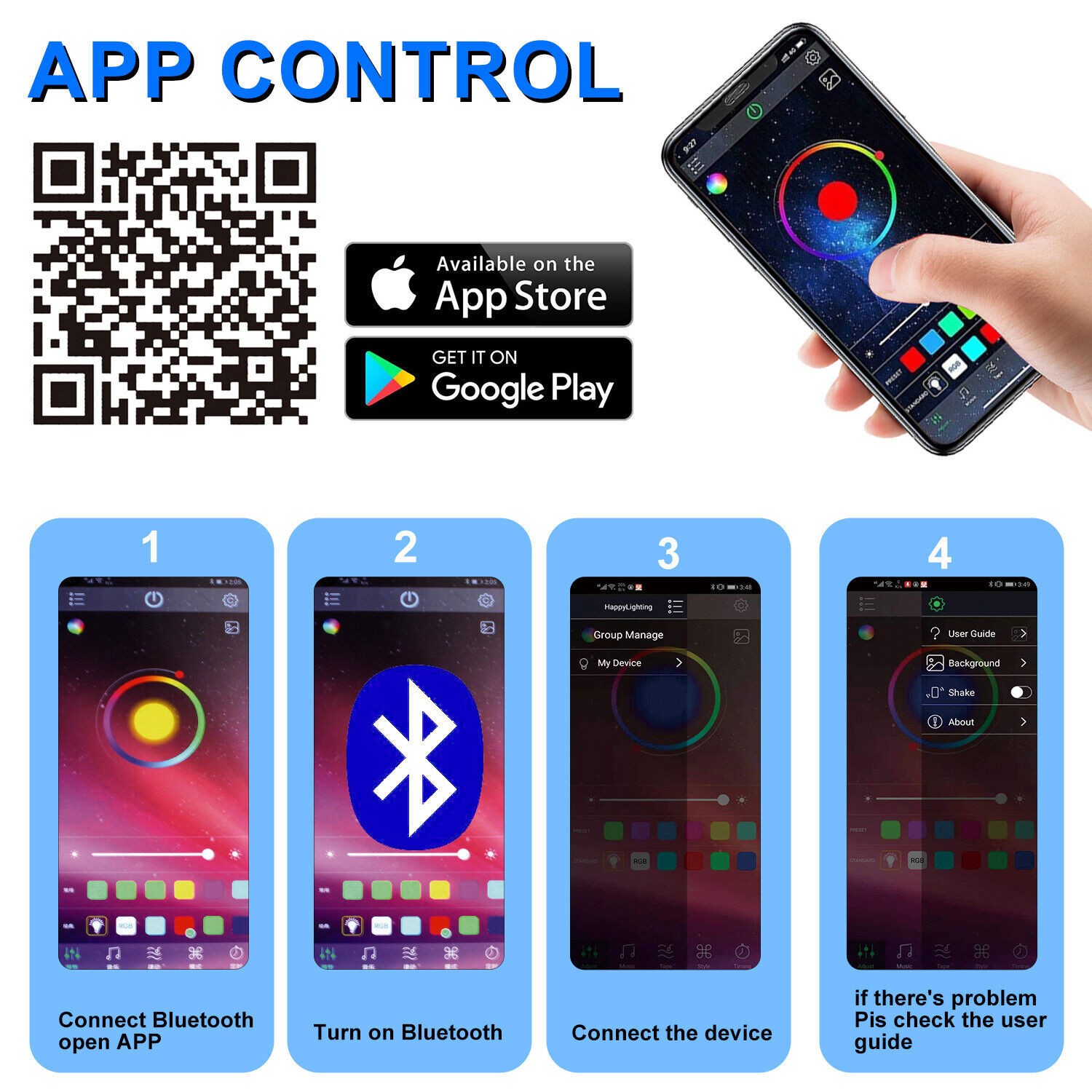 8Pods RGB LED Rock Lights Offroad Music Wireless Bluetooth Underglow Neon Lights