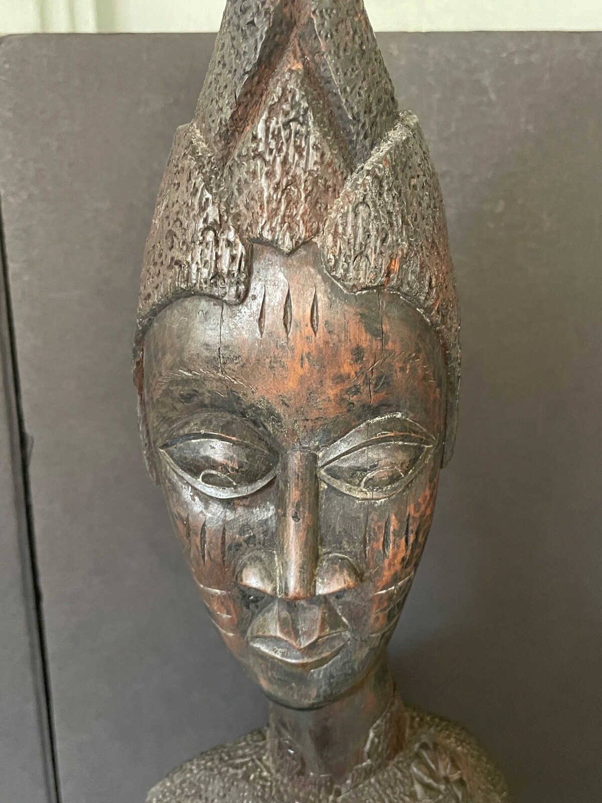 African Nigerian Yoruba large hand carved wood female woman figurine statue 19"