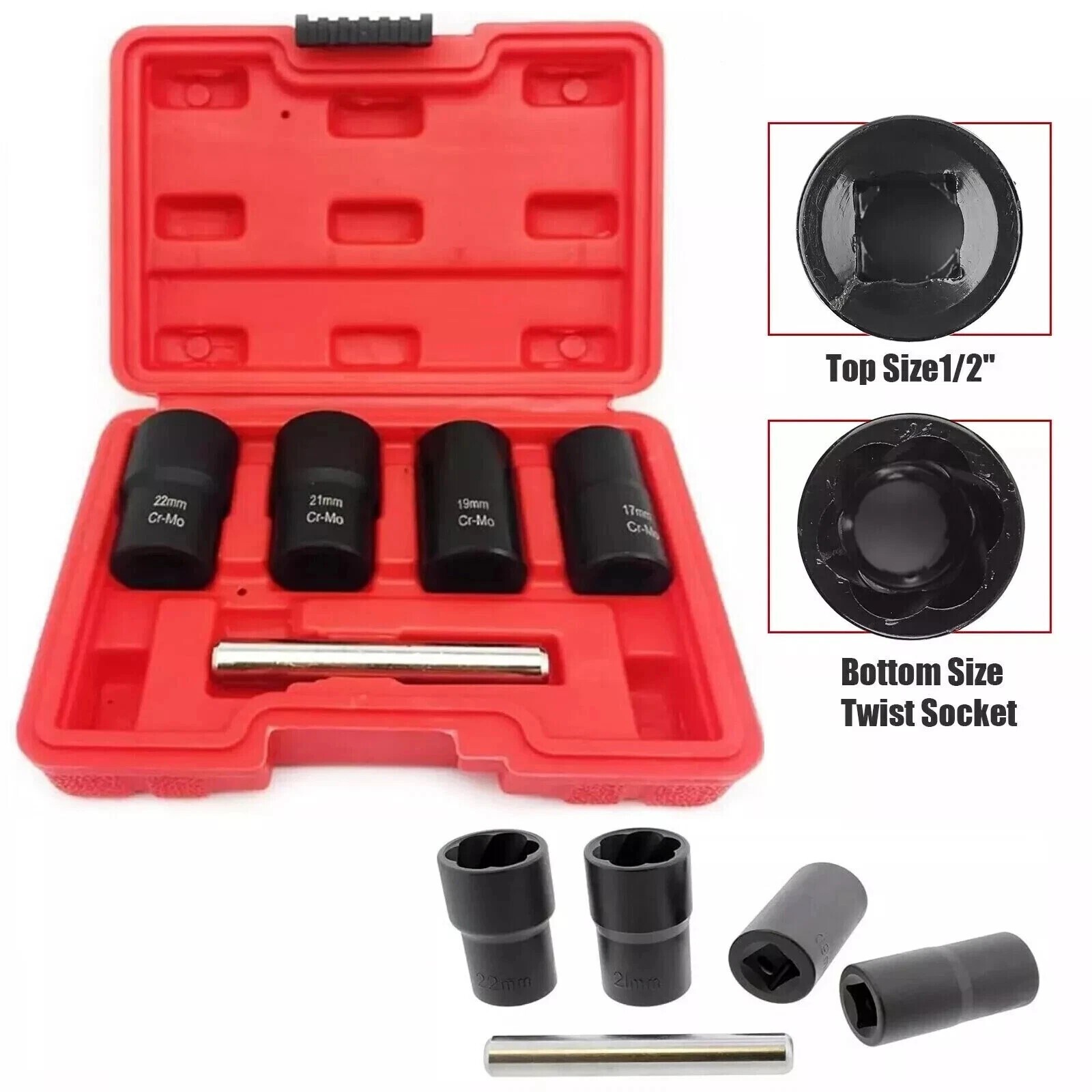 5pc Wheel Lock Removal Kit, Locking Lug Nut Removal Tool - 17MM,19MM, 21MM, 22MM