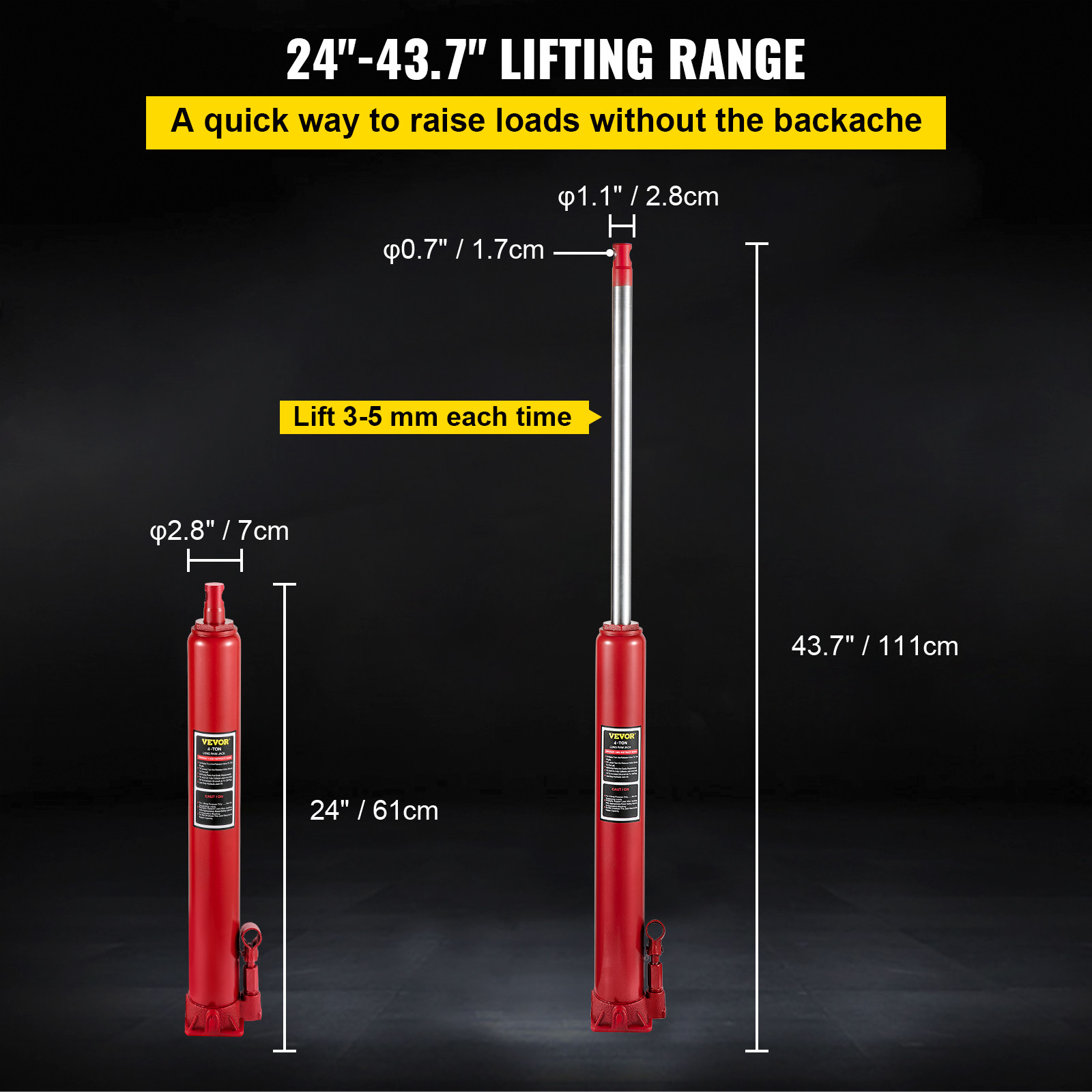 Red 4 Ton Hydraulic Long Ram Jack Flat Base Manual Engine Hoist Cherry Picker