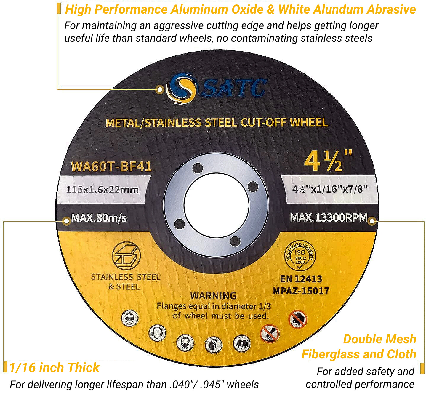 100 Pack 4-1/2" x 1/16" x 7/8" Cut-off Wheels Discs Stainless Steel & Metal 4.5"