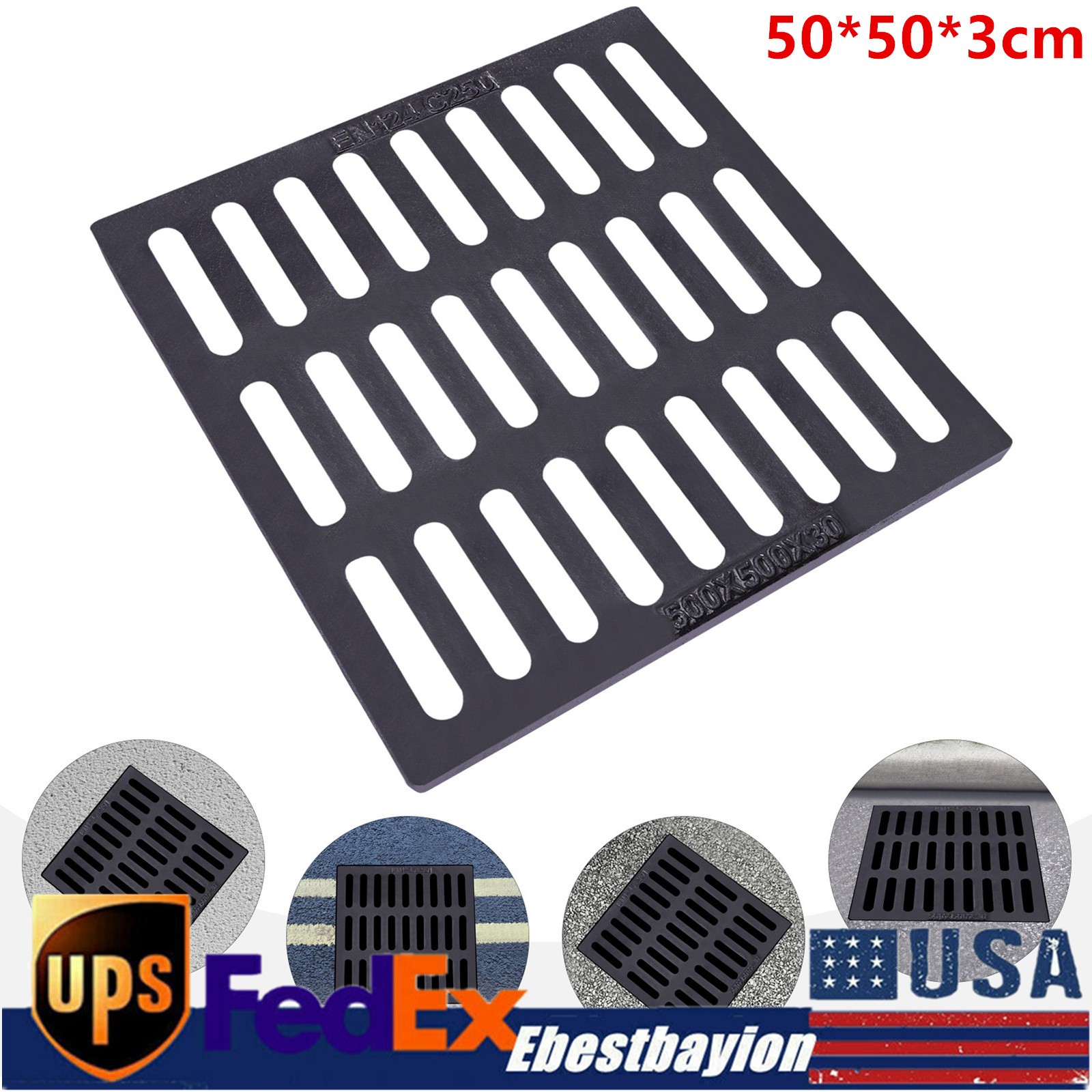 Cast Iron Sewer Grate Strainers Drain Catch Basin Cover Trench Drainage Outdoor